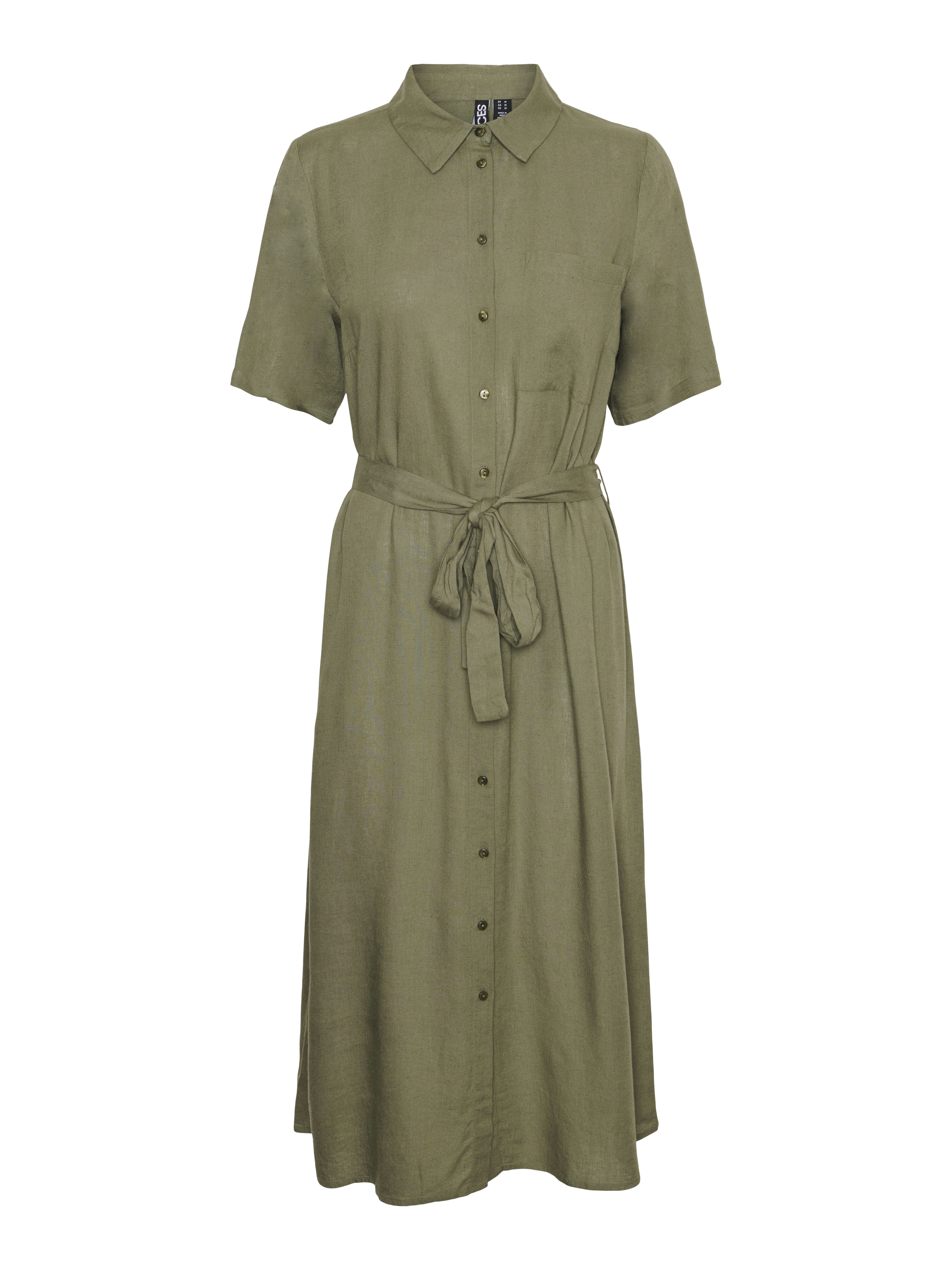 pieces Hemdblusenkleid »PCPIA 2/4 MIDI SHIRT DRESS WVN NOOS« Brusttasche mit Bindegürtel