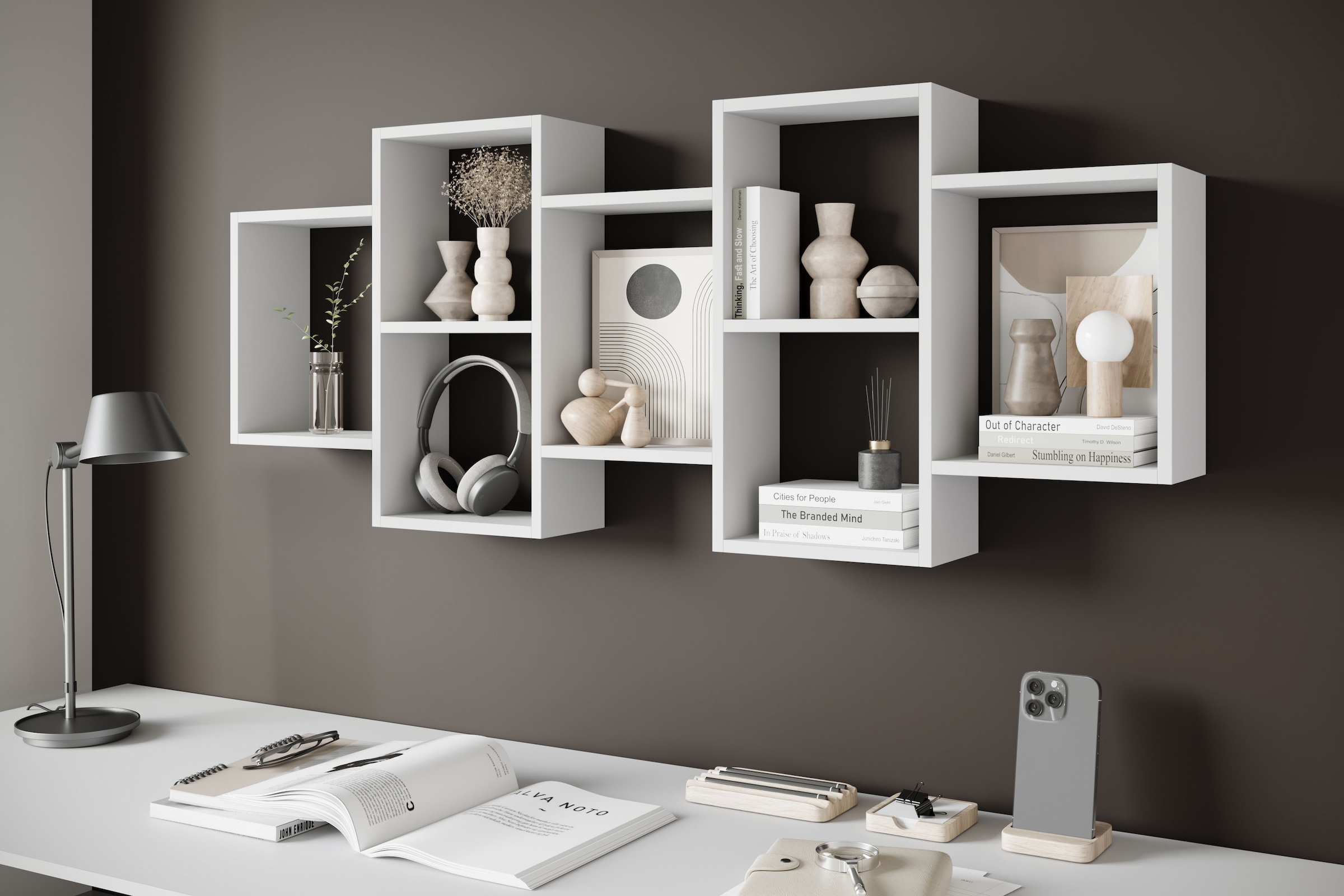 INOSIGN Wandboard »Wandregal Trio«, (1 St.), Stell- oder Hängeregal, 10 offene Fächer, flexibel montierbar