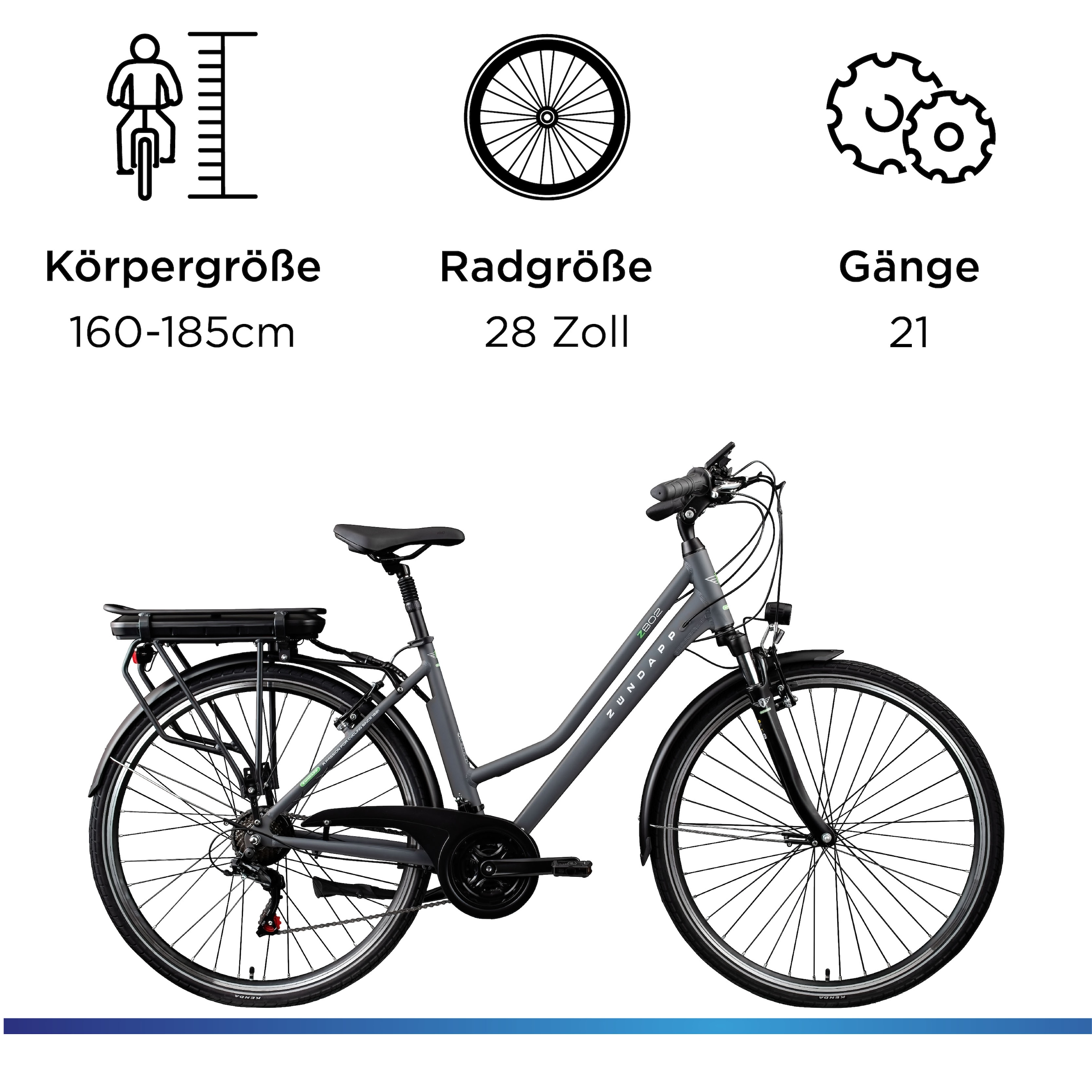 Zündapp »Z802 Damen« 21 Gang Shimano Altus RD-M310 Schaltwerk Kettenschaltung Heckmotor 250 W Pedelec, Elektrofahrrad für Damen