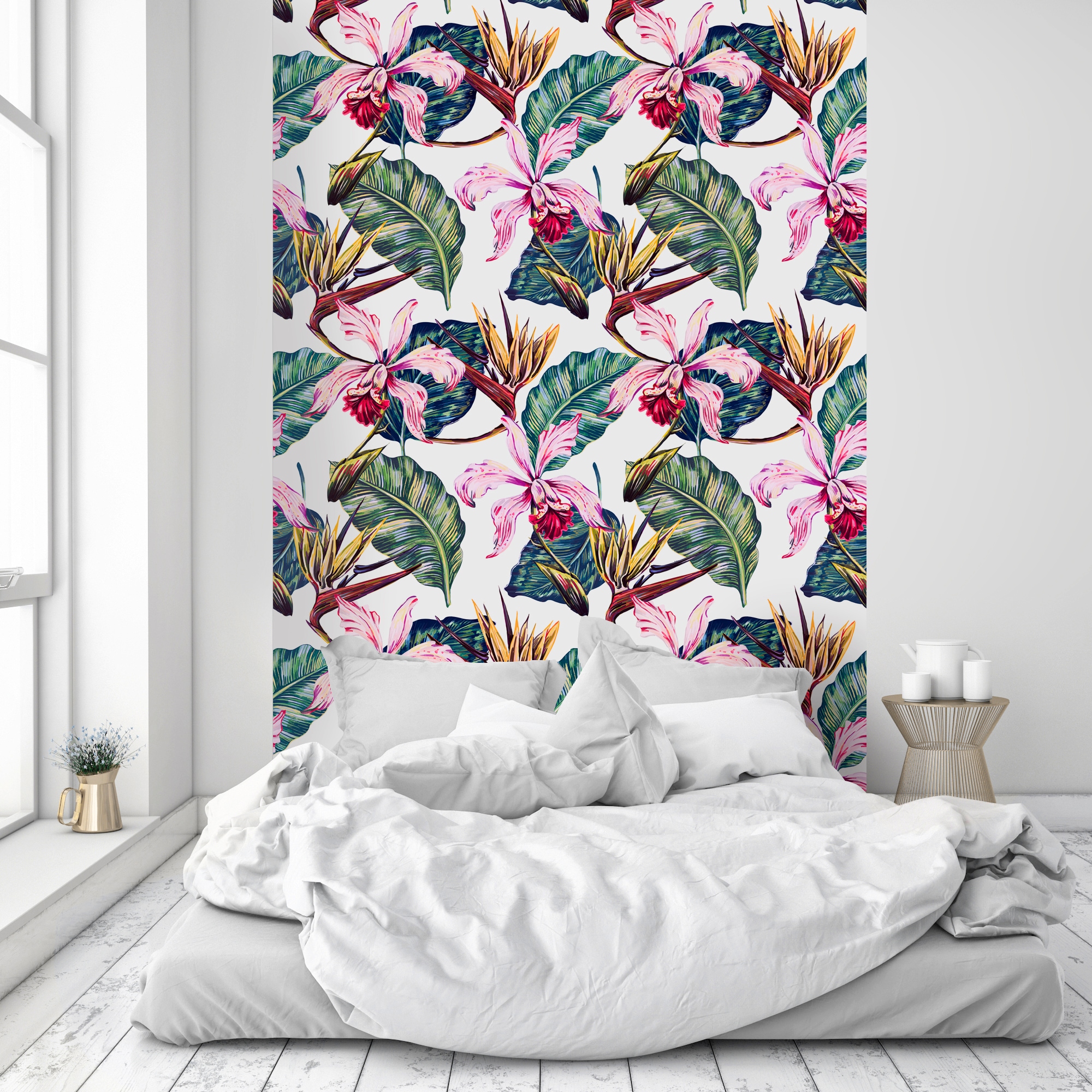 queence Vinyltapete »Alissa«, bedruckt-Motiv-botanisch-floral-gemustert-natürlich, 90x250cm, selbstklebend, kinderleichte Anbringung, Sticker