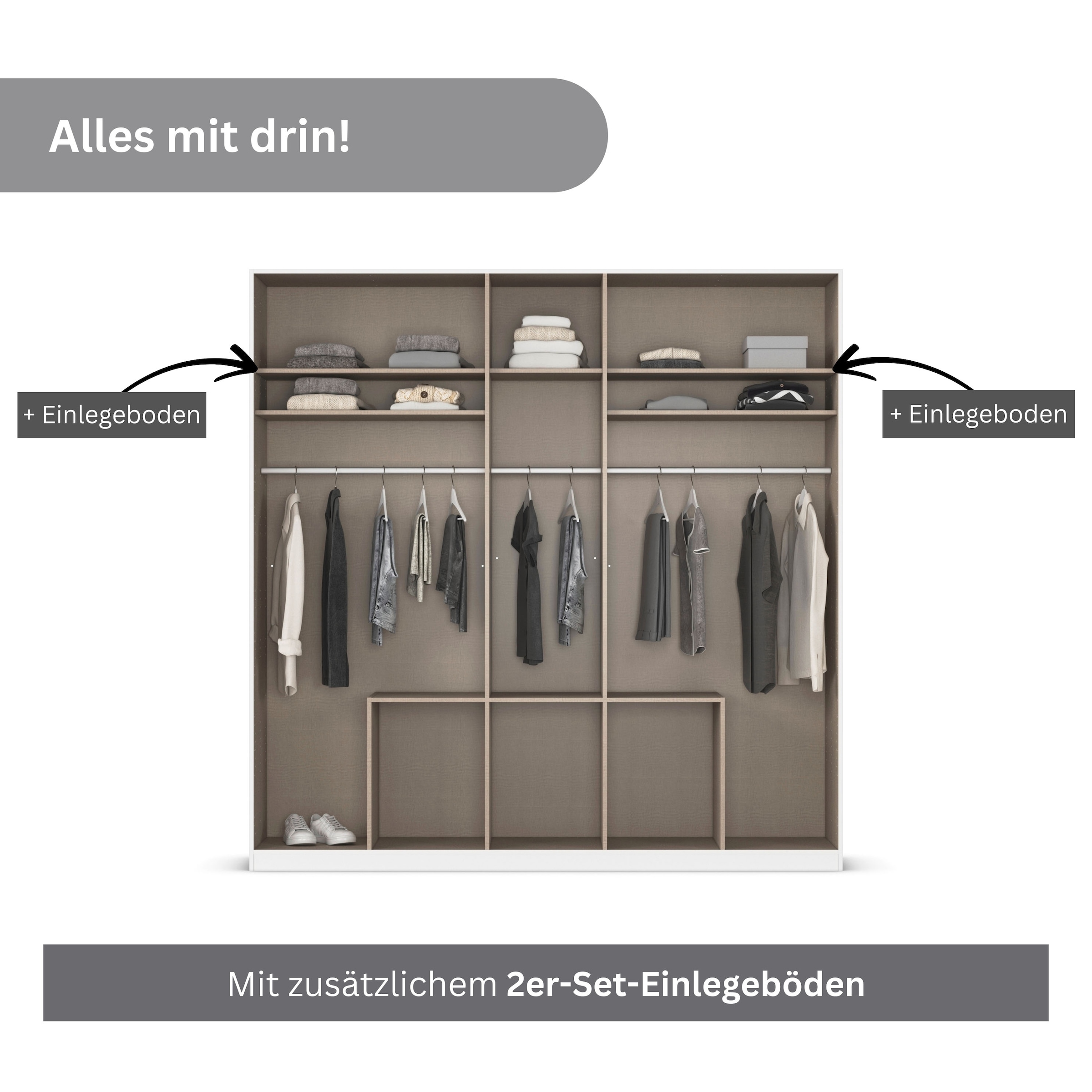 rauch Drehtürenschrank »Kleiderschrank Schrank Garderobe AGORDO mit Dekor- oder Hochglanzfront«, mit Außenschubkästen, in 6 Breiten und 2 Höhen MADE IN GERMANY