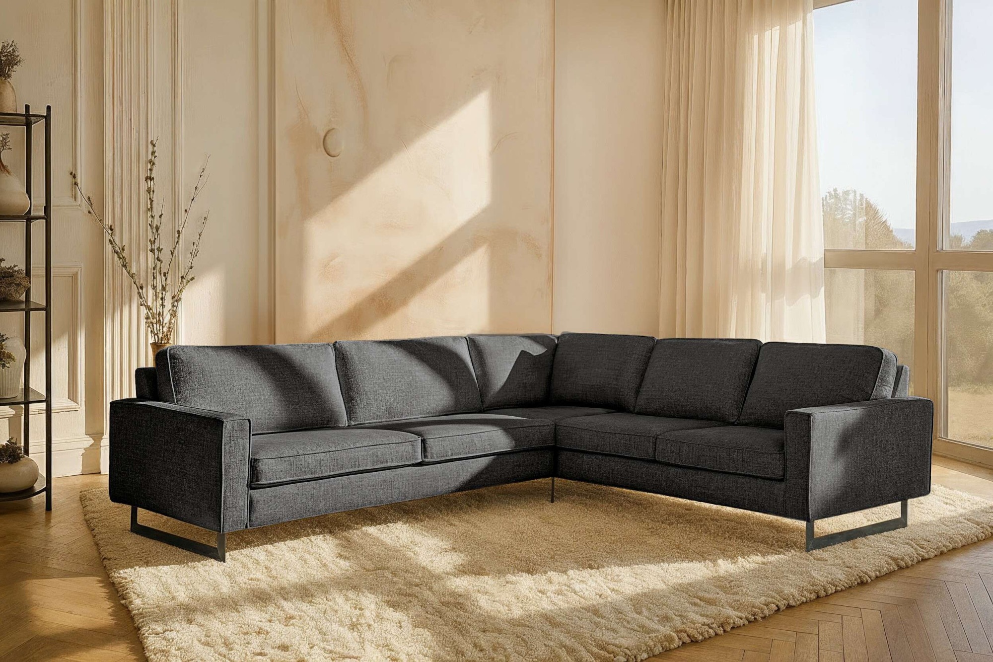 OTTO home Ecksofa "Pinto, XXL, 250/290 cm, langer Schenkel, Ottomane" Cord, Chenille, Lederoptik, mit Keder, Metallfüße, Wellenunterfederung