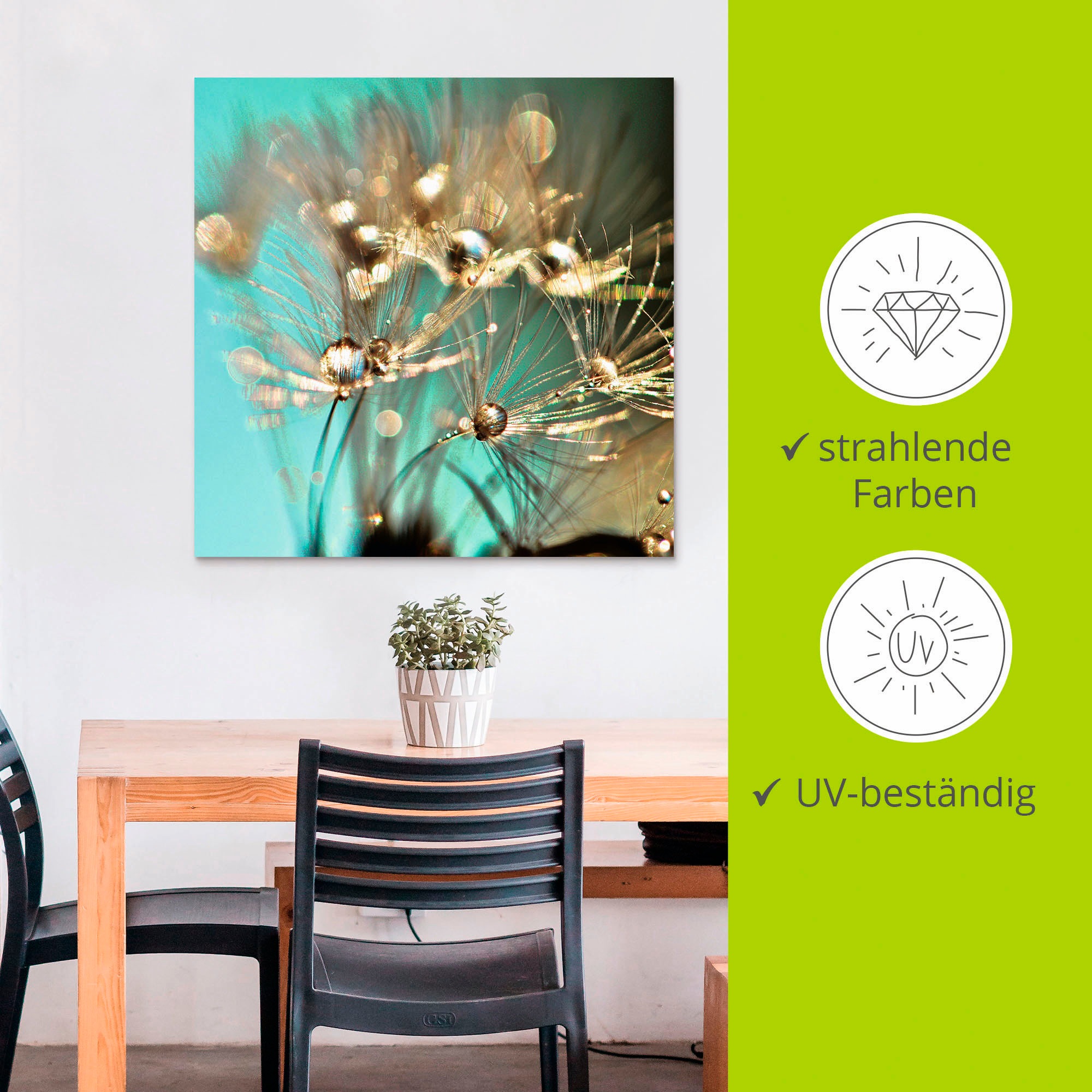 Artland Wandbild »Pusteblume glänzendes Gold«, Blumen, (1 St.), als Alubild, Outdoorbild, Leinwandbild, Poster, Wandaufkleber