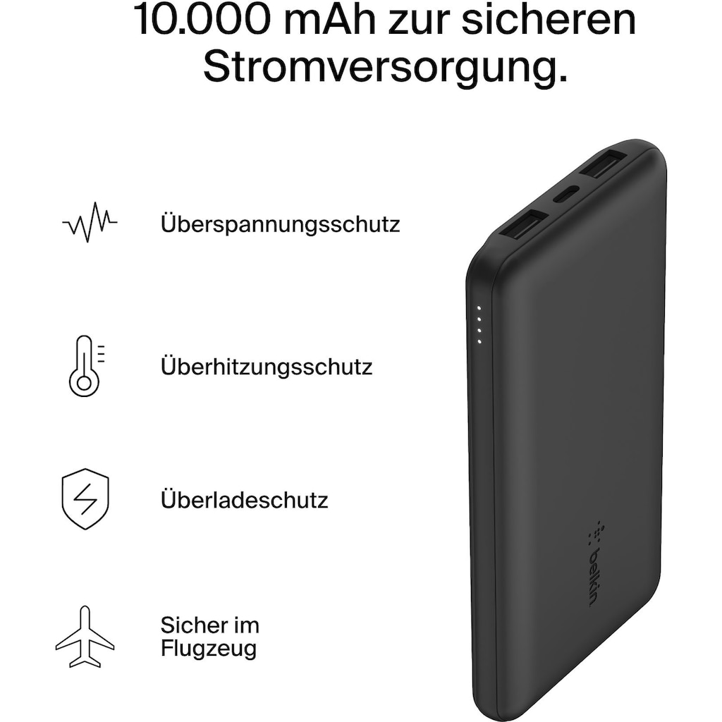 Belkin Powerbank »BoostCharge 10.000mAh Powerbank 15 Watt zum Laden von 3 Geräten«, 10000 mAh