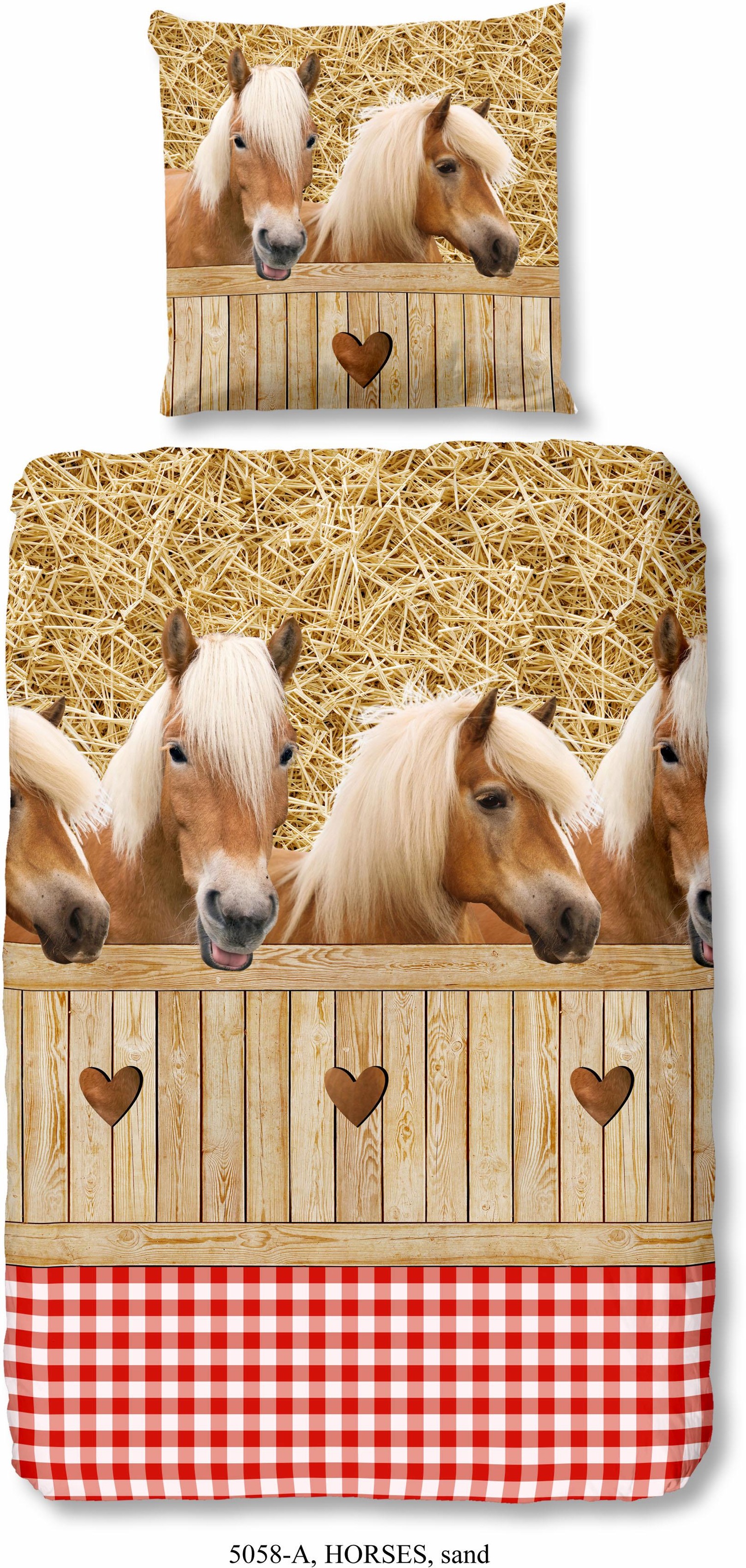 good morning Kinderbettwäsche "Haflinger", Baumwolle, 135x200, Reißverschluss, Wende, Kind, Mädchen, Pferd, Sand