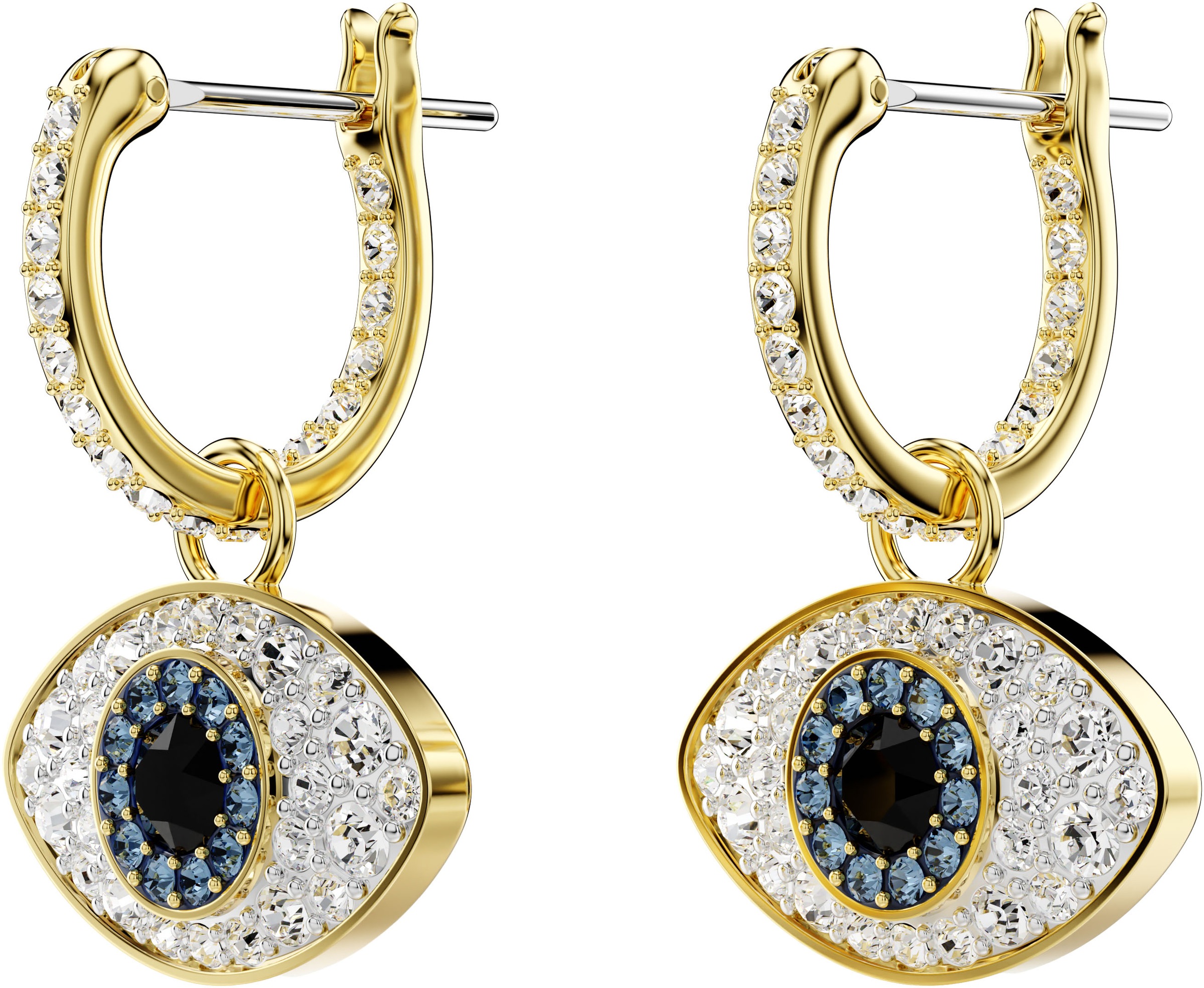 Paar Creolen SWAROVSKI "Symbolica Böser Blick magisches Auge", blau (gelbgoldfarben, metallfarben, blau, schwarz, kristallweiß, blau, schwarz, kristallweiß), Ohrringe, Damen, Metall, mit Swarovski Kristall, Einhänger abnehmbar 3