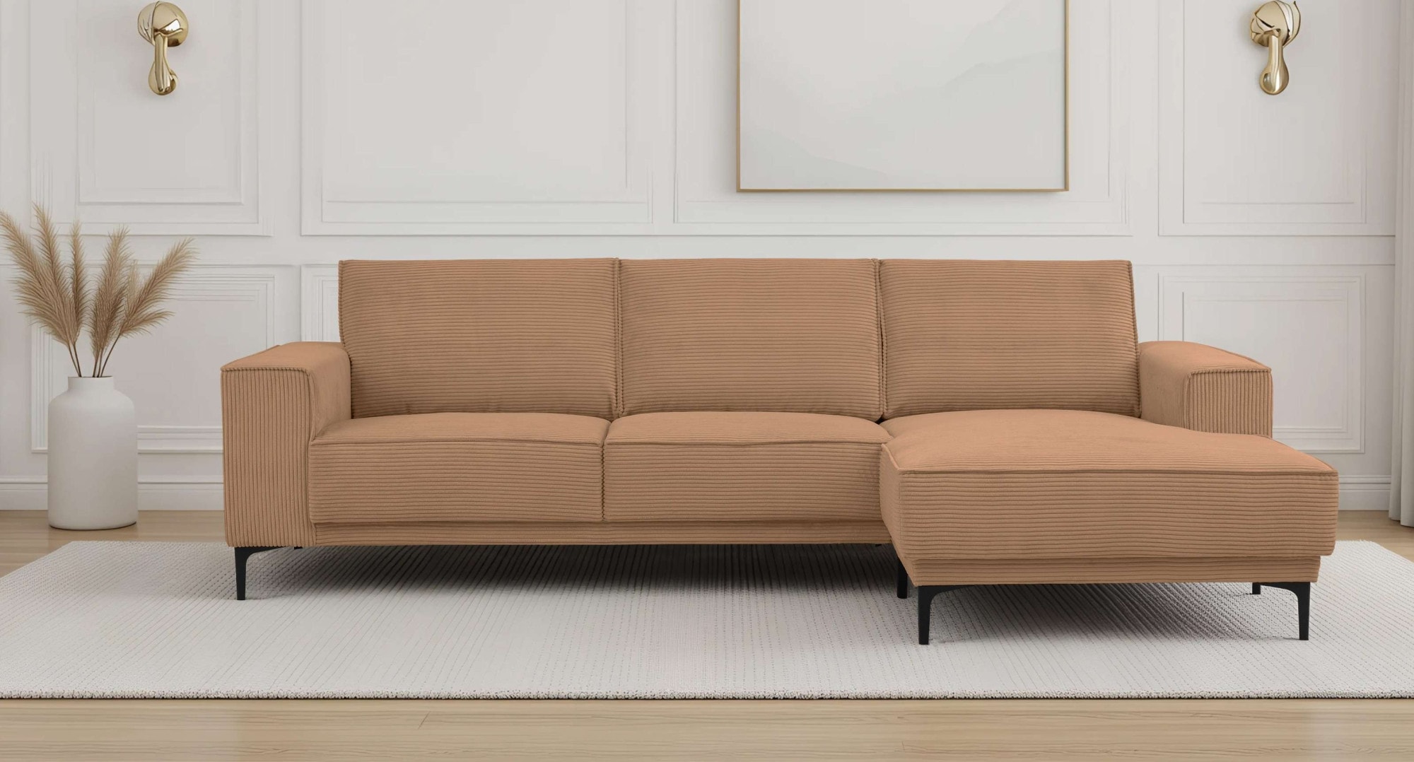 OTTO home Ecksofa "OLAND Cord L-Form, B: 280 cm, Skandi-Design" L-Form, 280 cm, Wellenunterfederung, Skandi-Design, Metallfüße