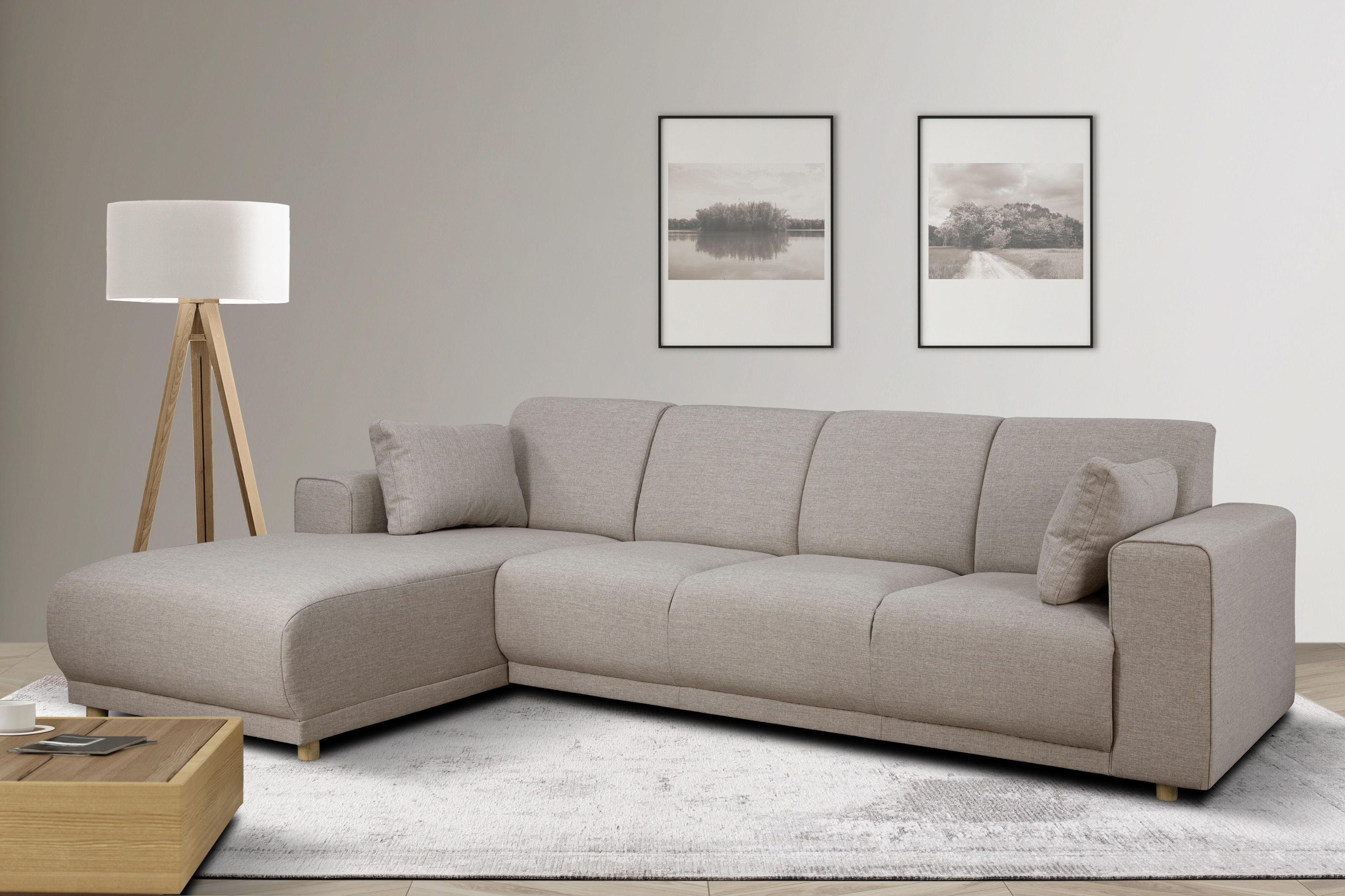OTTO home Ecksofa "LEMPS wahlweise Recamiere links oder rechts L-Form" incl. Zierkissen, Stellmaße 297x162 cm