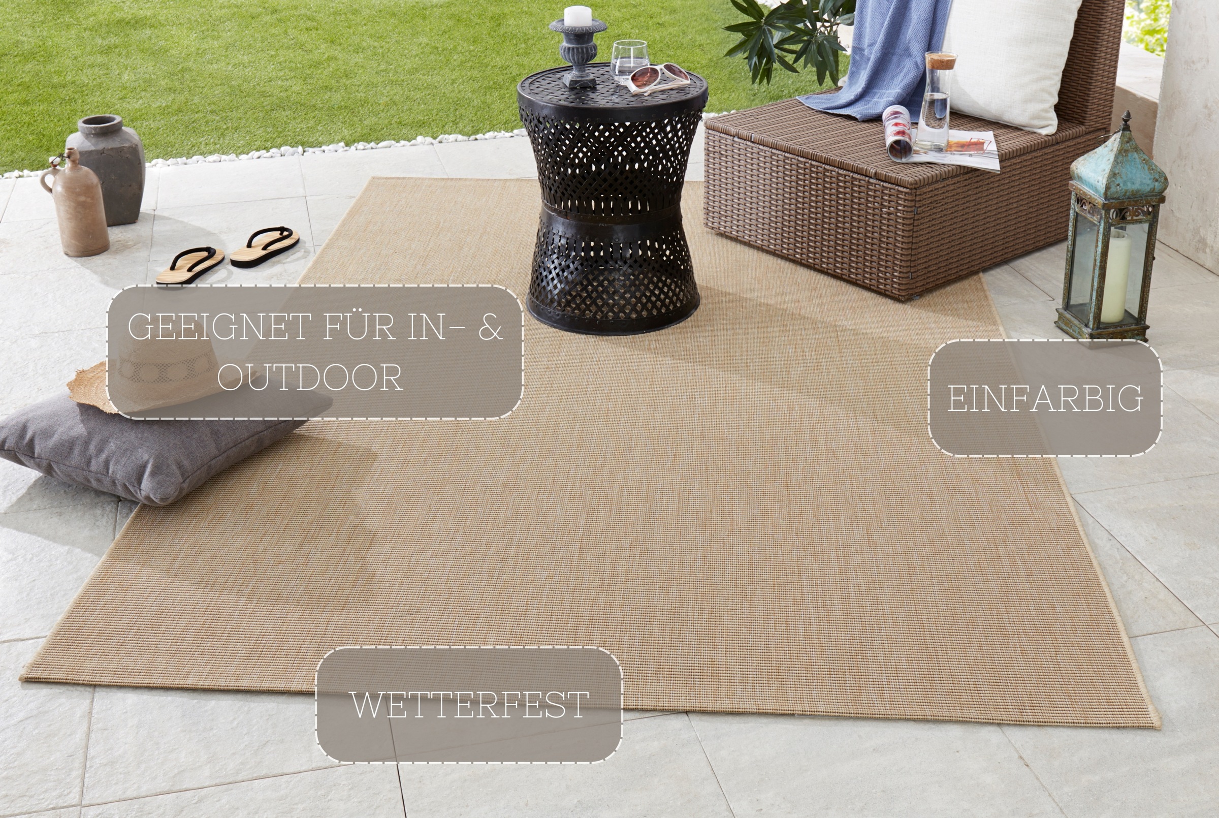 Teppich HANSE HOME "Match" Gr. 2, beige, B:80cm H:8mm L:150cm, Kunstfaser, Teppiche, Teppich, In-& Outdoor, Kurzflor, Läufer, Modern, Unifarben, Wohnzimmer, Balkon 2