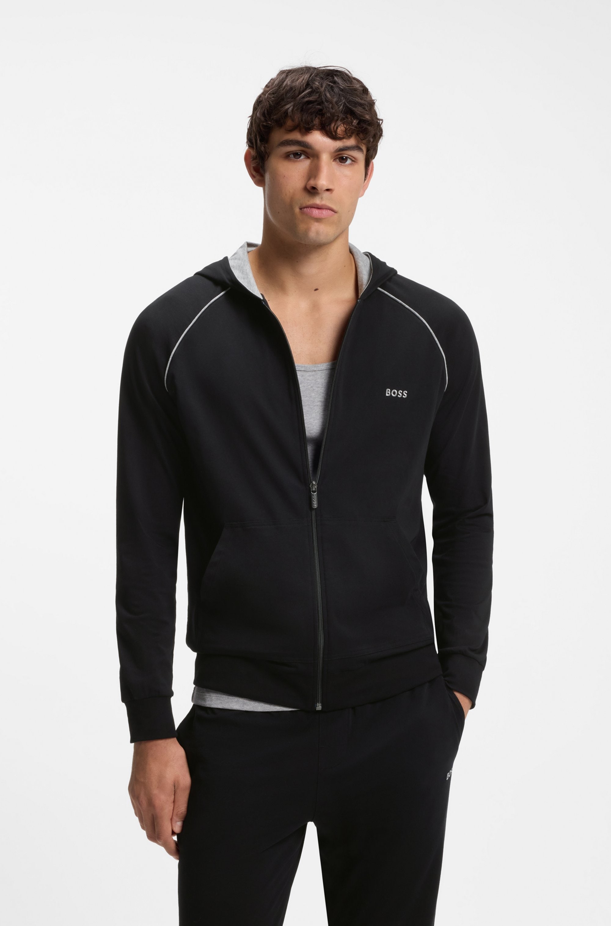 BOSS Kapuzensweatjacke "Mix&Match Jacket H" mit BOSS Stickerei auf der Brust