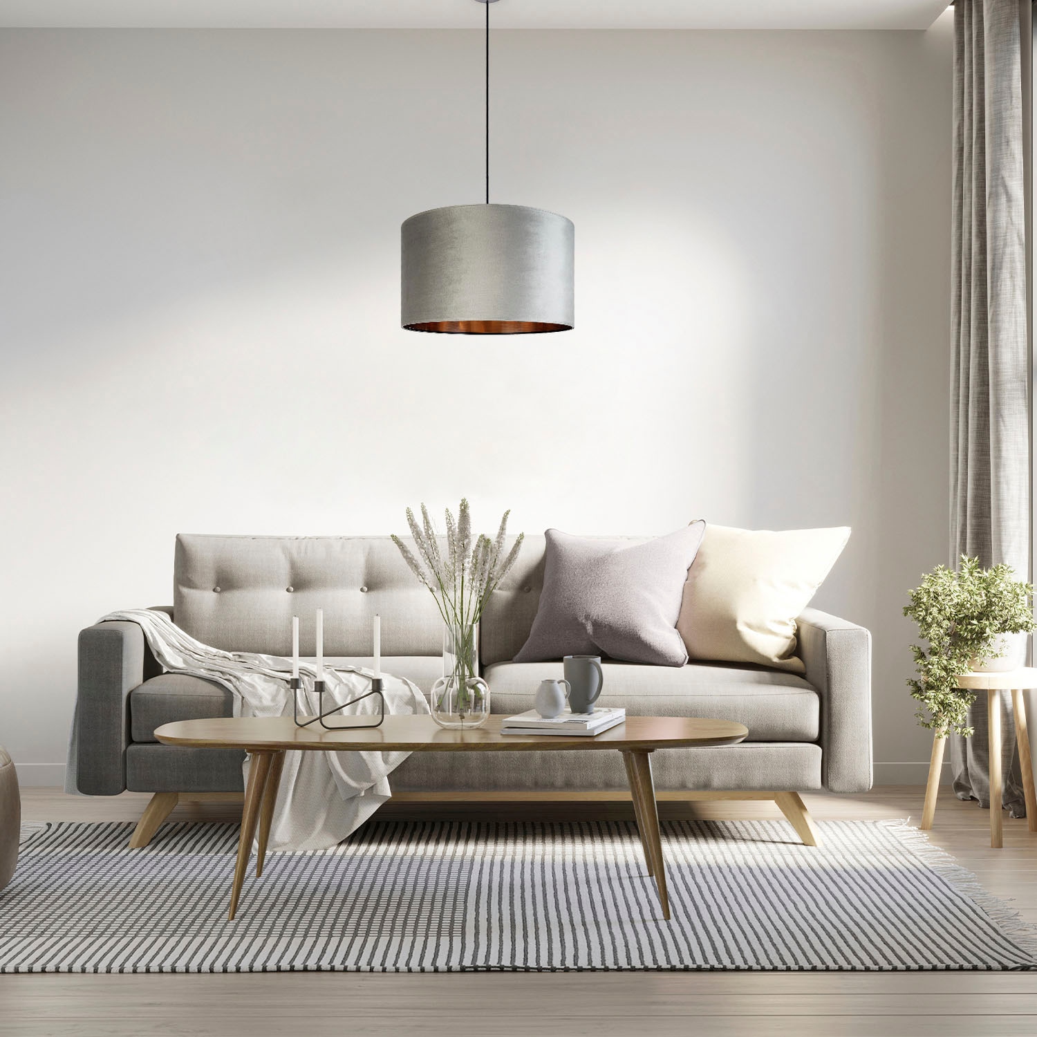 Paco Home Pendelleuchte »Hugo uni Color«, Leuchtmittel E27 | ohne Leuchtmittel, Wohnzimmer Lampenschirm aus Velour Unifarben Deko E27 Kabel 1,5m