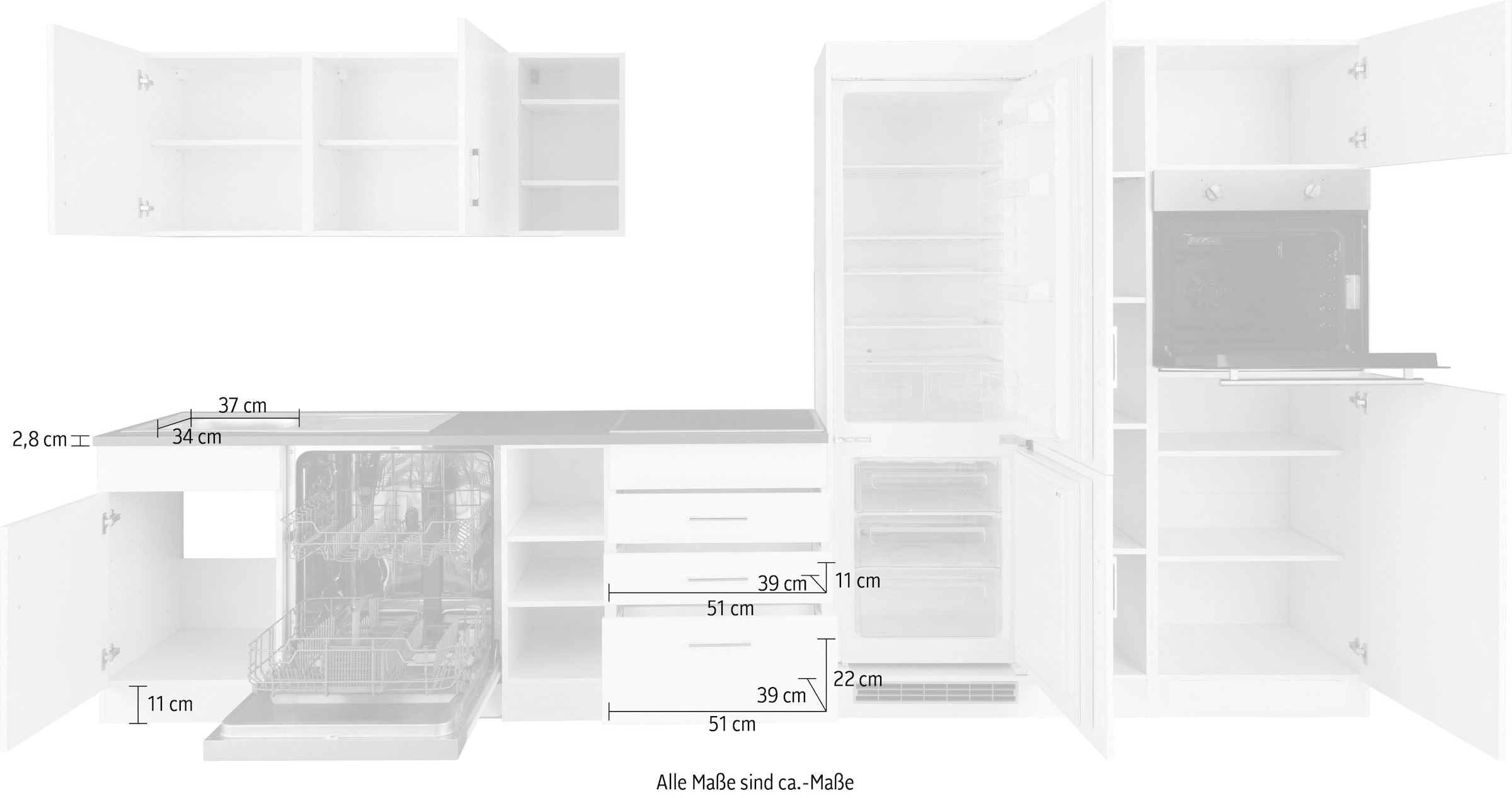 KOCHSTATION Küchenzeile »KS-Paris«, ohne E-Geräte, Breite 350 cm
