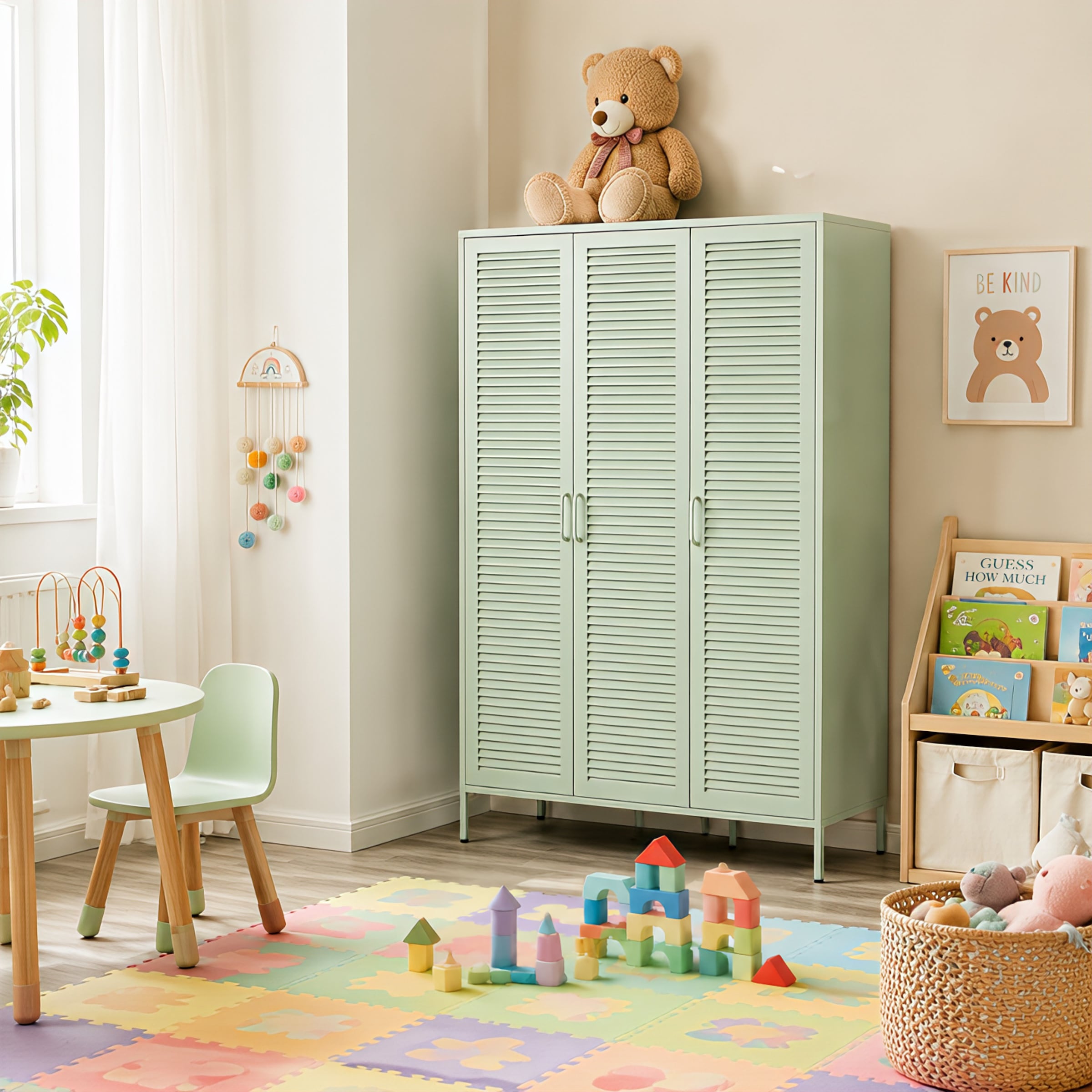OTTO home Kleiderschrank »GERRON Kleiderschrank Metallschrank Spind« Schlafzimmerschrank mit 3 Türen , grün salbei, Breite 120cm