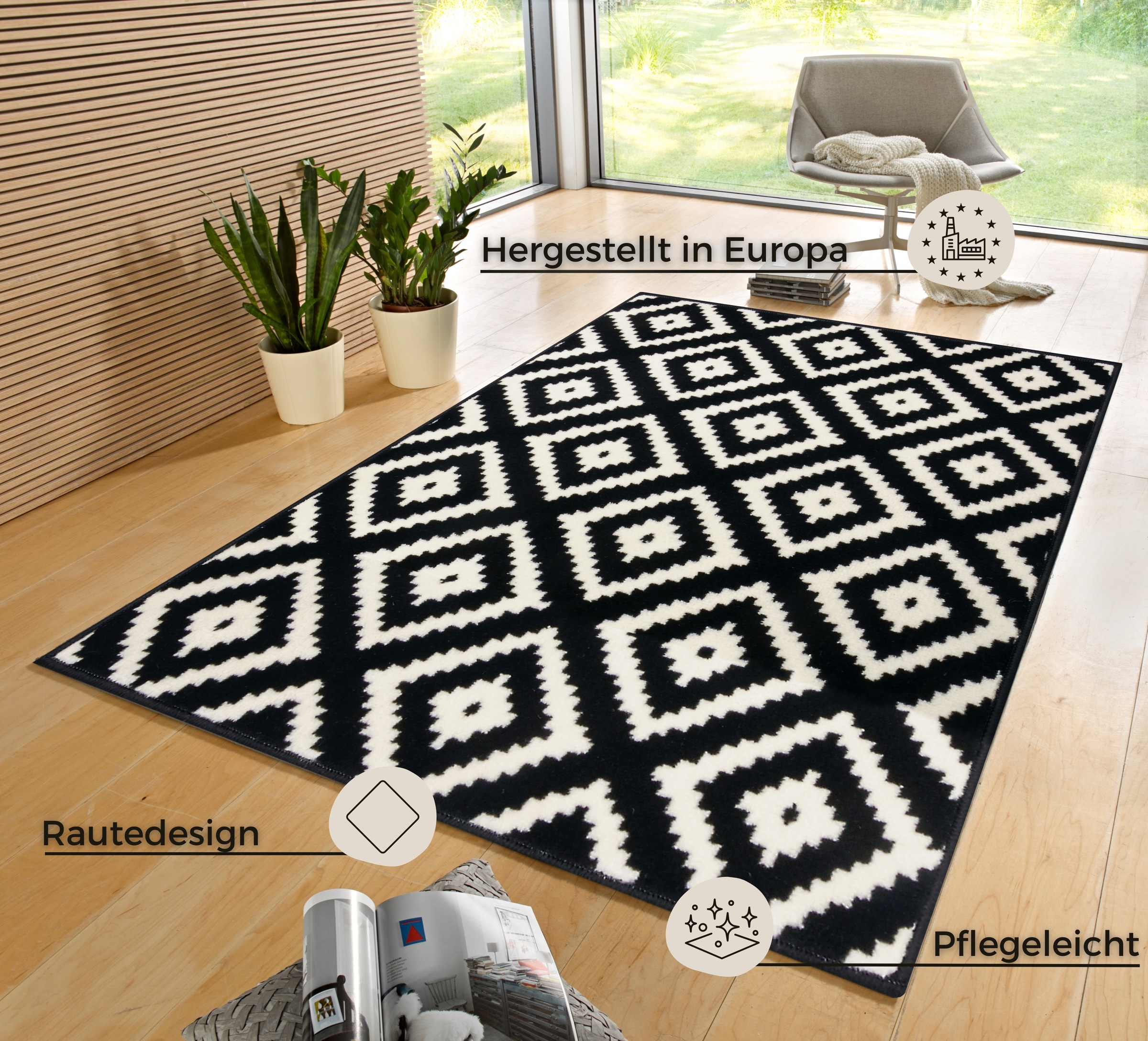 HANSE Home Teppich »Raute«, rechteckig, 9 mm Höhe, Läufer, Kurzflor, Skandi, Raute, Wohnzimmer, Schlafzimmer, Flur