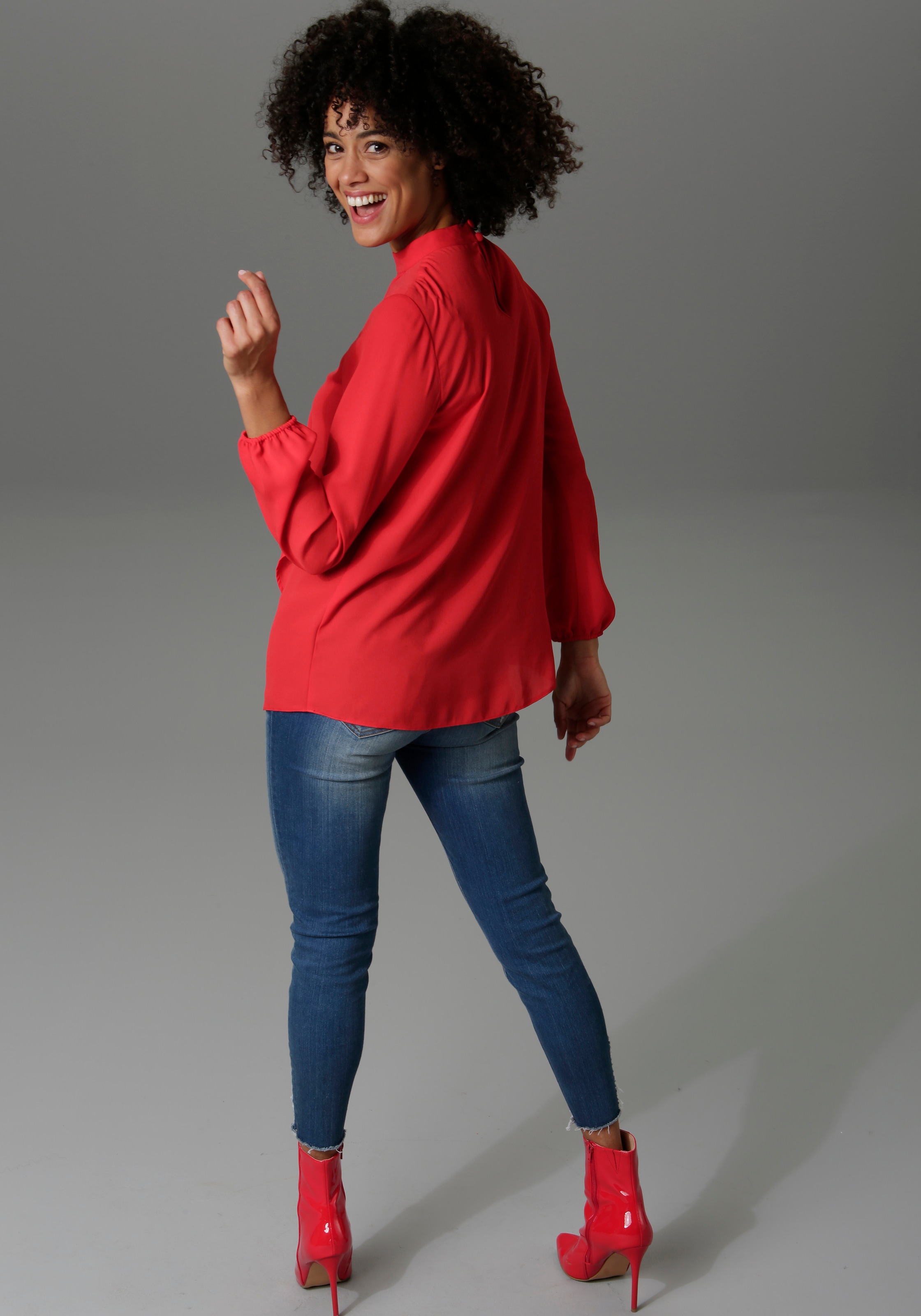 Aniston CASUAL Langarmbluse, | online kaufen im mit BAUR kleinem Vorderteil Volant