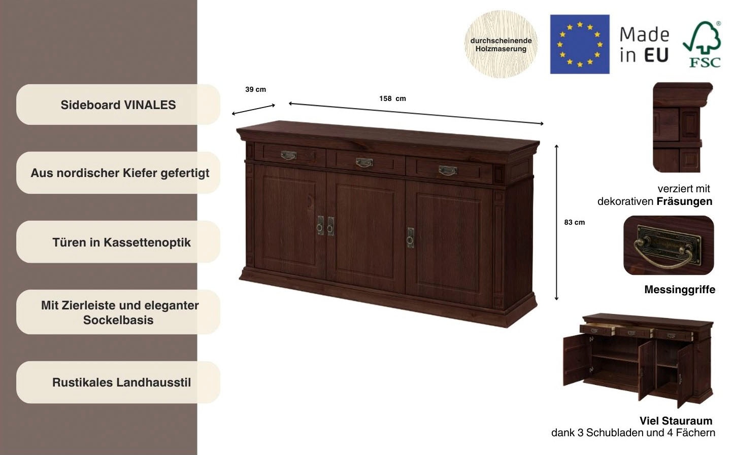 Home affaire Sideboard »Vinales«, Kommode, Breite 158 cm