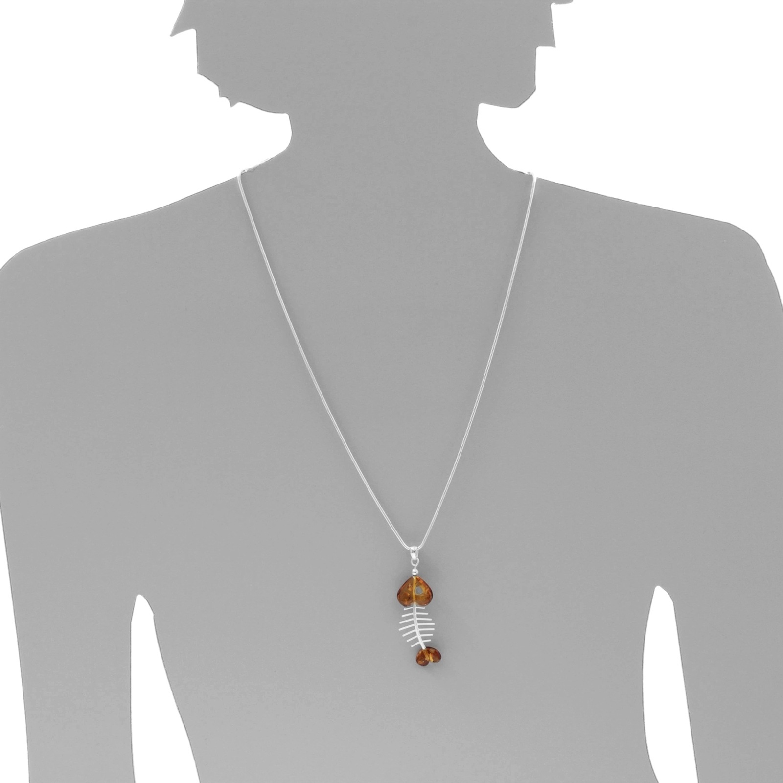 Kette mit Anhänger OSTSEE-SCHMUCK "- Fisch 60 mm - Silber 925/000 - Bernstein" Gr. 70, silber (silber 925, silberfarben, weiß), Schmuck_Sets, Damen, 70, Silber 925 (Sterlingsilber) 3
