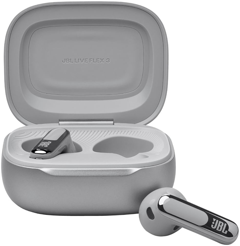 "JBL wireless In-Ear-Kopfhörer ""LIVE FLEX 3"", silber, B:10cm H:6cm T:19cm, Kopfhörer, True Adaptive Noise Cancelling, IP54, Personi-Fi 3.0"