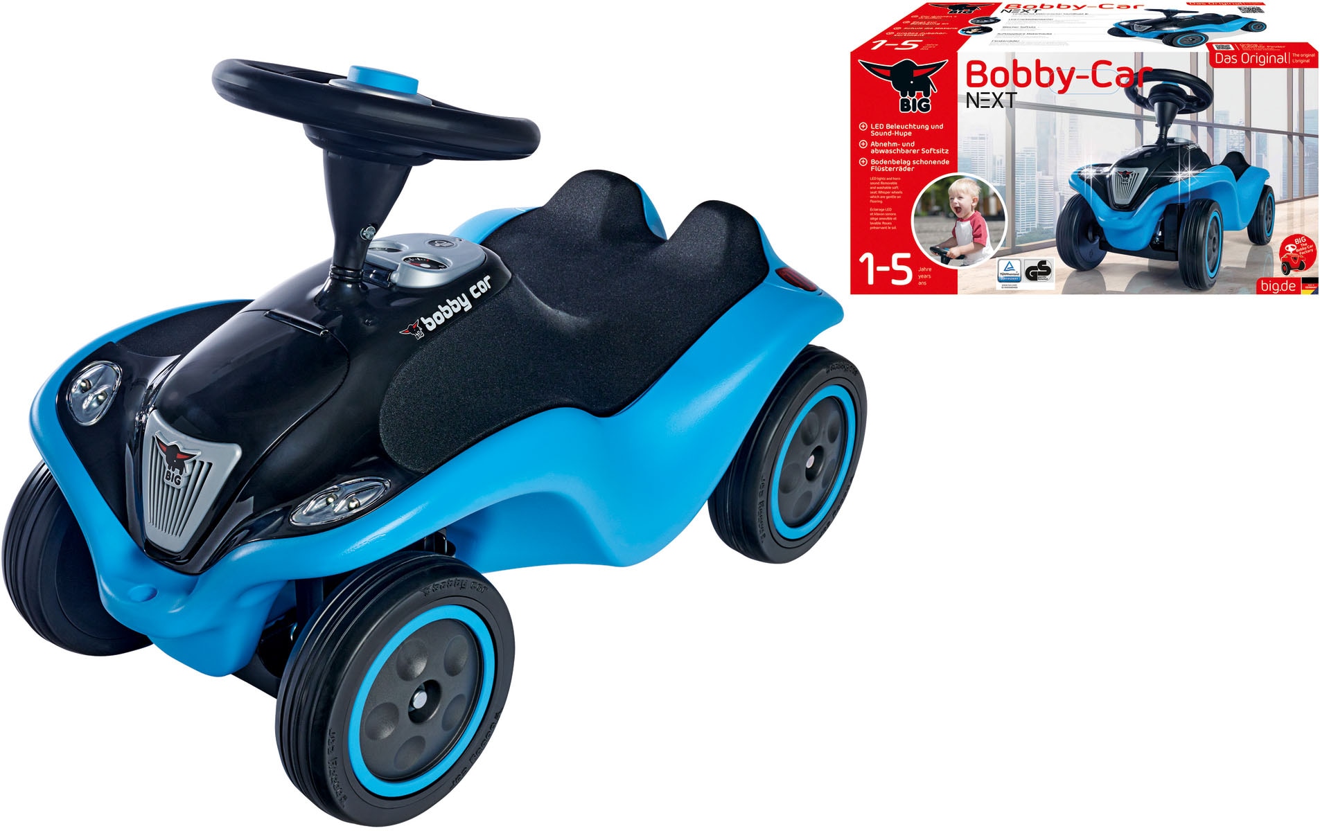 BIG Rutscherauto »BIG-Bobby-Car NEXT, Blau«, mit Doppelscheinwerfern und  Hupe, Made in Germany