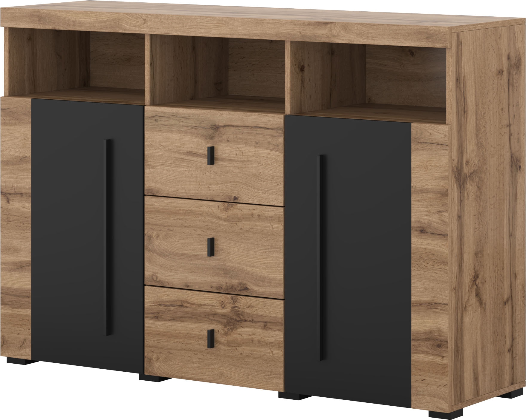 INOSIGN Sideboard »Roger,Breite 132cm, stilvolle Schrank, 2 Holztüren 3 Schubladen«, Kommode mit viel Stauraum, Einlegeböden verstellbar