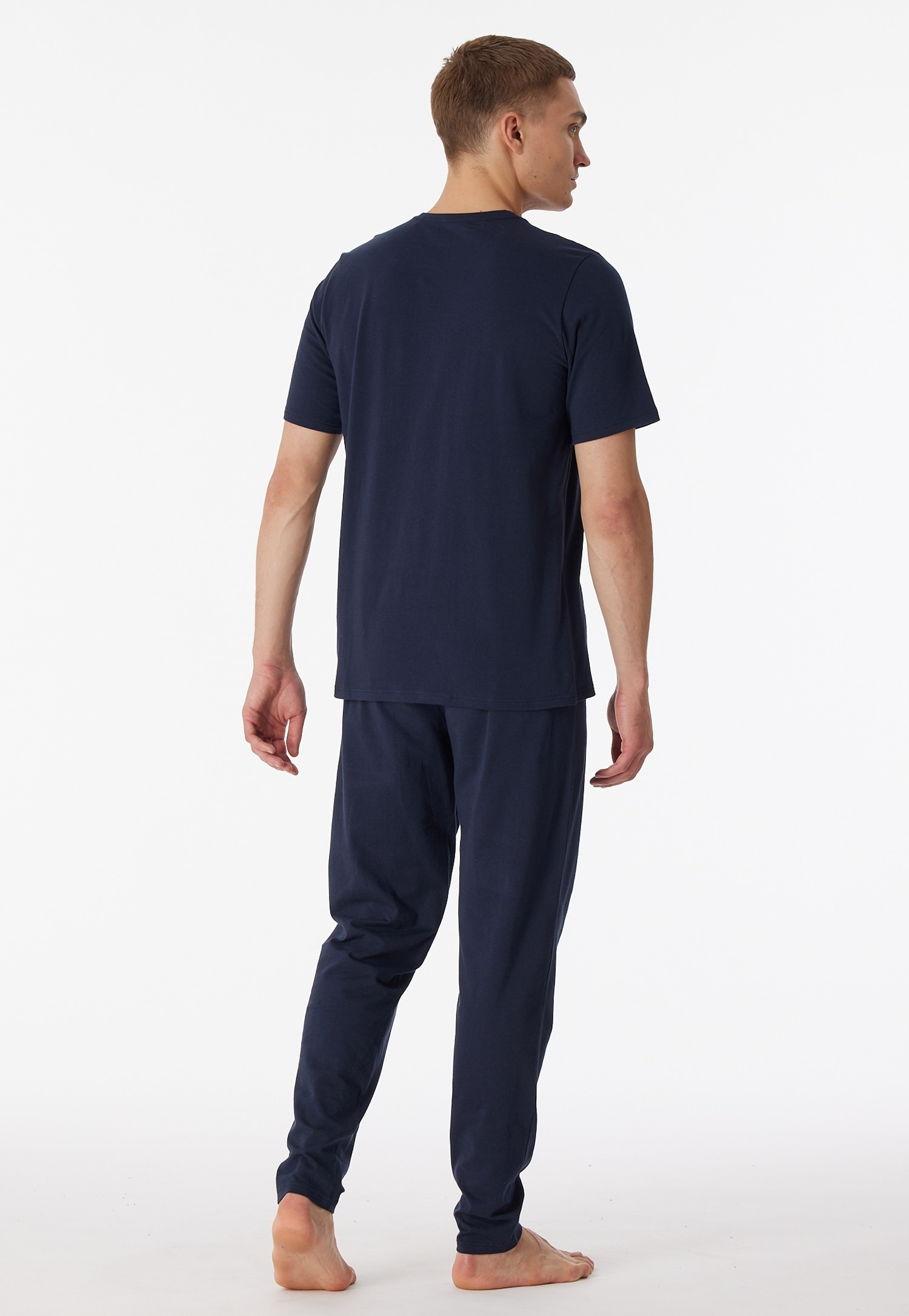 Schiesser Schlafanzug »"95/5"«, (2 tlg.), mit unifarbenem T-Shirt mit Rundhalsausschnitt