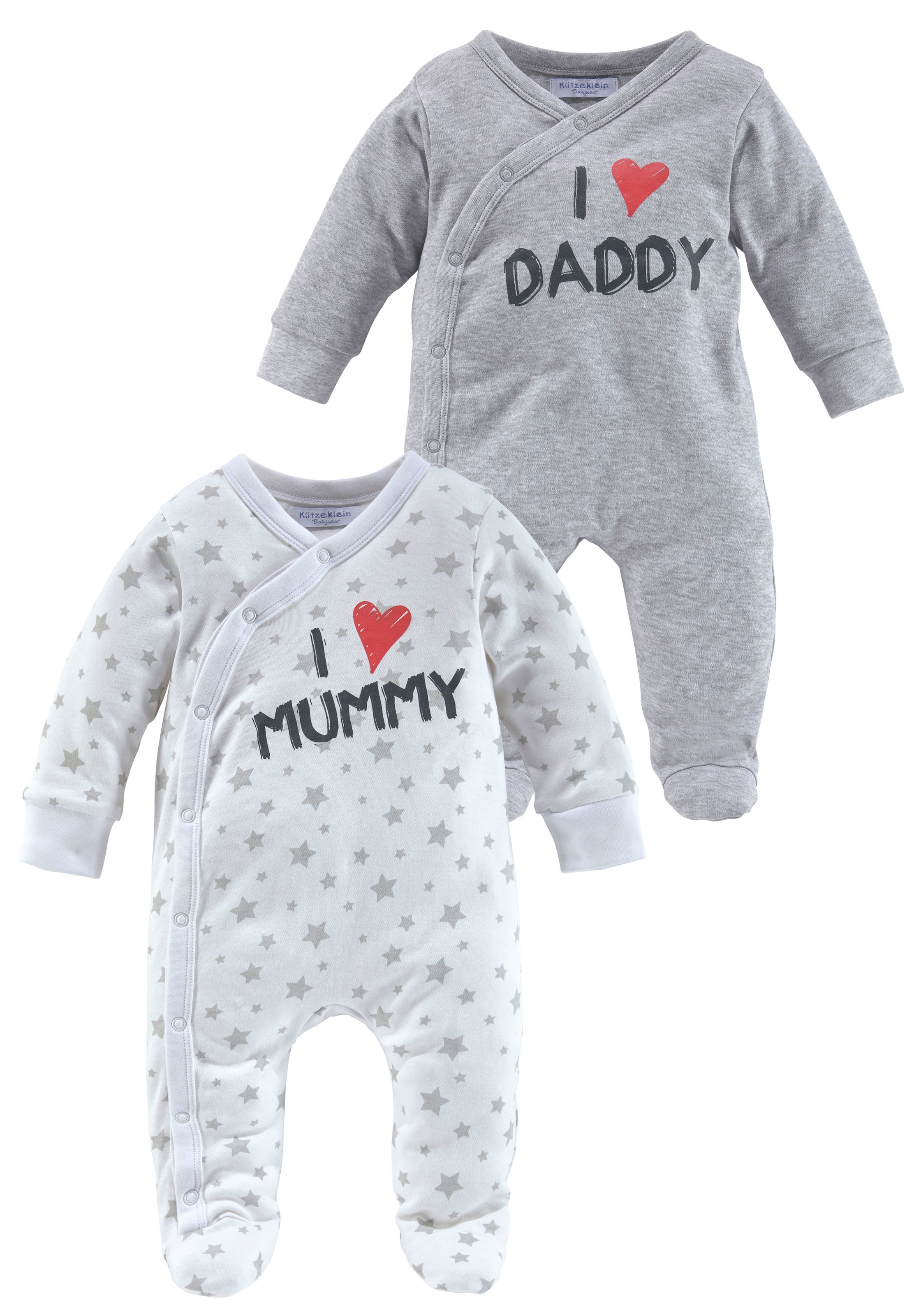 Klitzeklein Schlafoverall »I love Mummy / I love Daddy«, (Packung, 2 tlg.), aus Bio-Baumwolle, Baby-Overalls