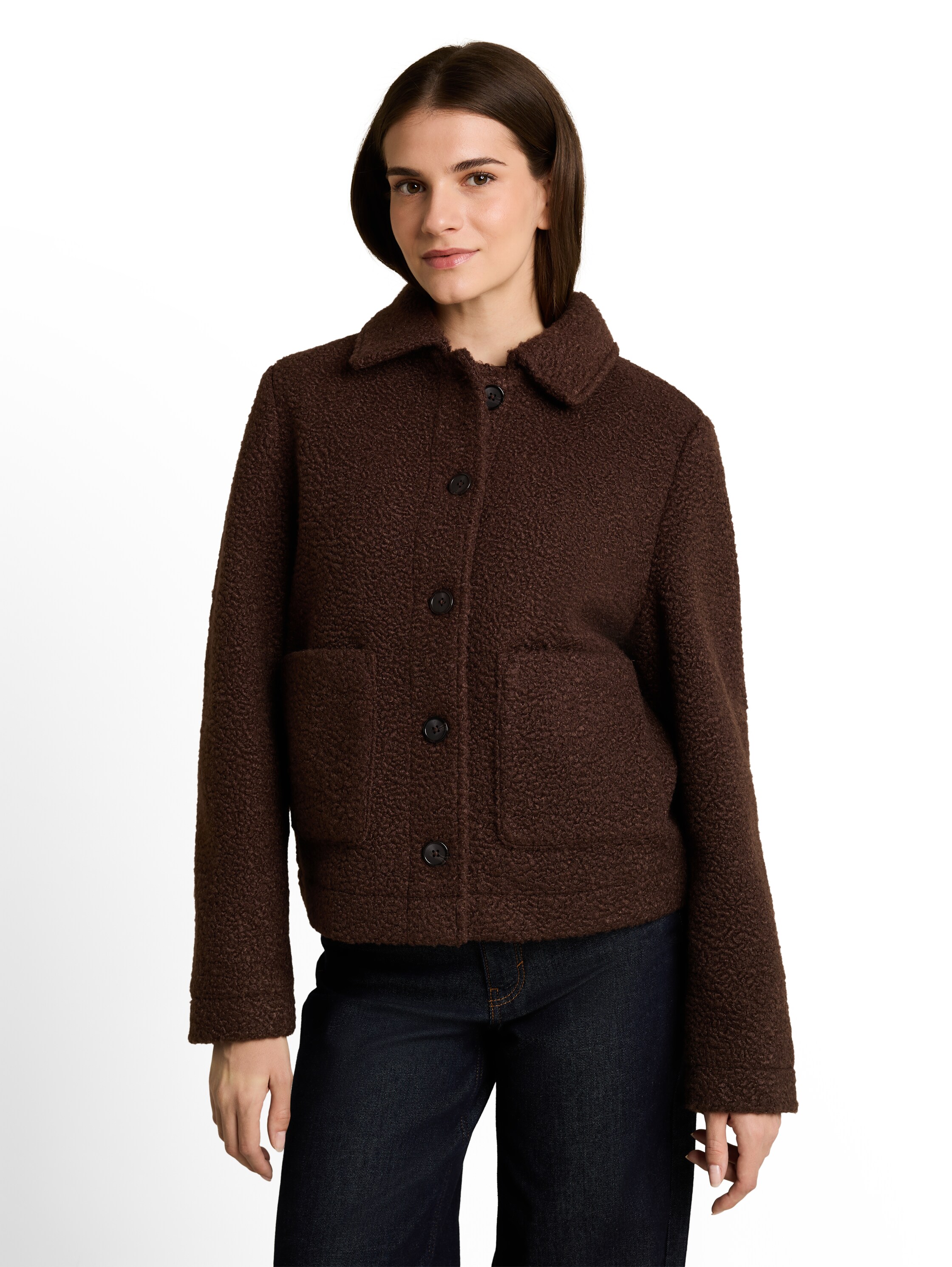 TOM TAILOR Fleecejacke ohne Kapuze mit Hemdkragen und Knopfleiste