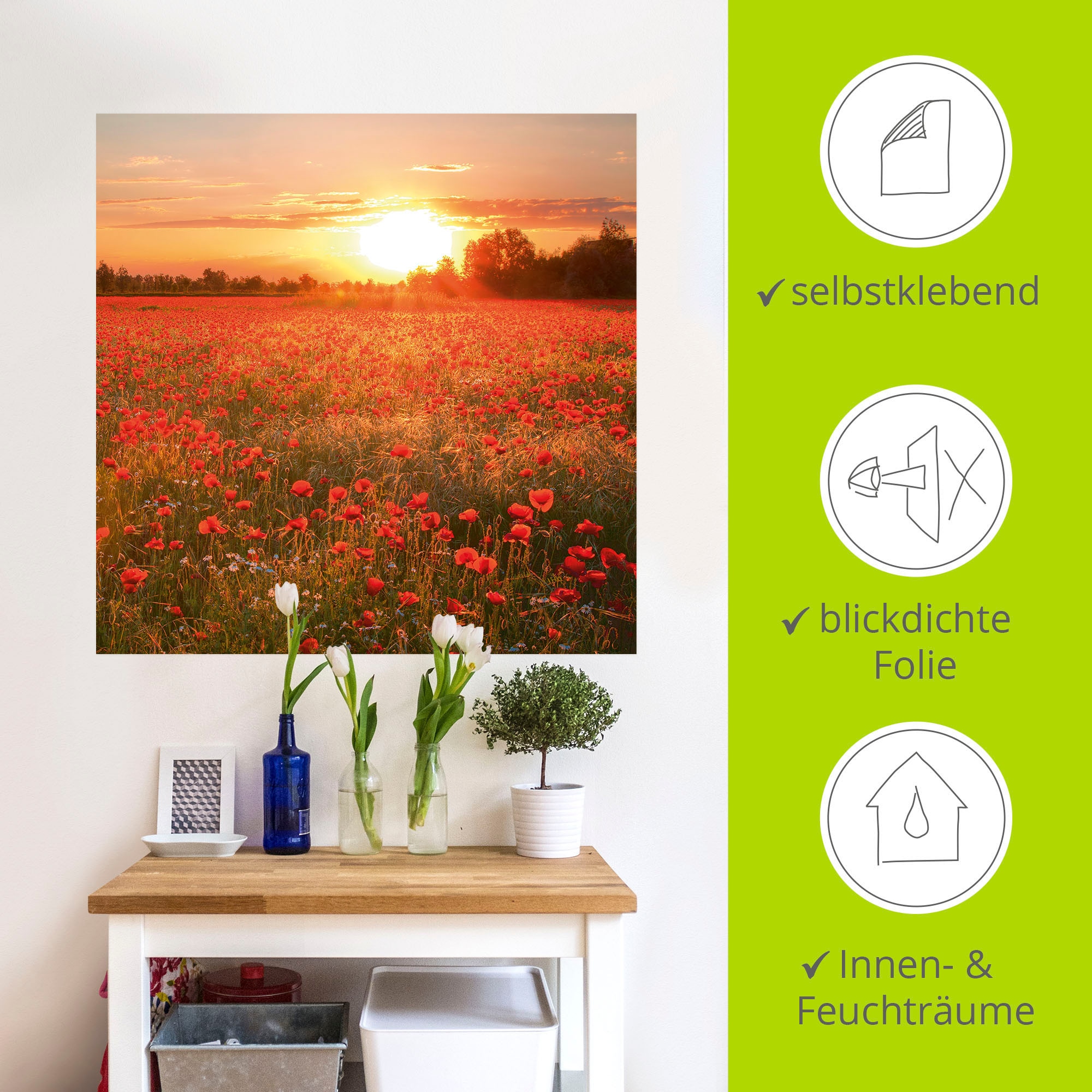 Artland Wandbild »Mohnblumenfeld bei Sonnenuntergang«, Blumenbilder, (1 St.), gedruckt