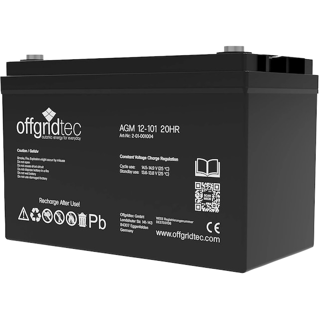 offgridtec Solarakkus »AGM Solarbatterie«, 101000 mAh, 12 V, Schraubbare  M8-Terminals auf Rechnung | BAUR