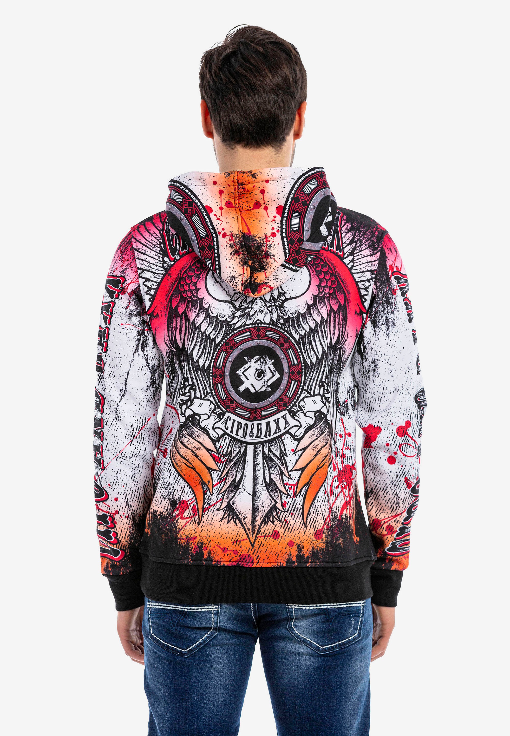 Cipo &amp; Baxx Kapuzensweatshirt mit coolem Allover-Print