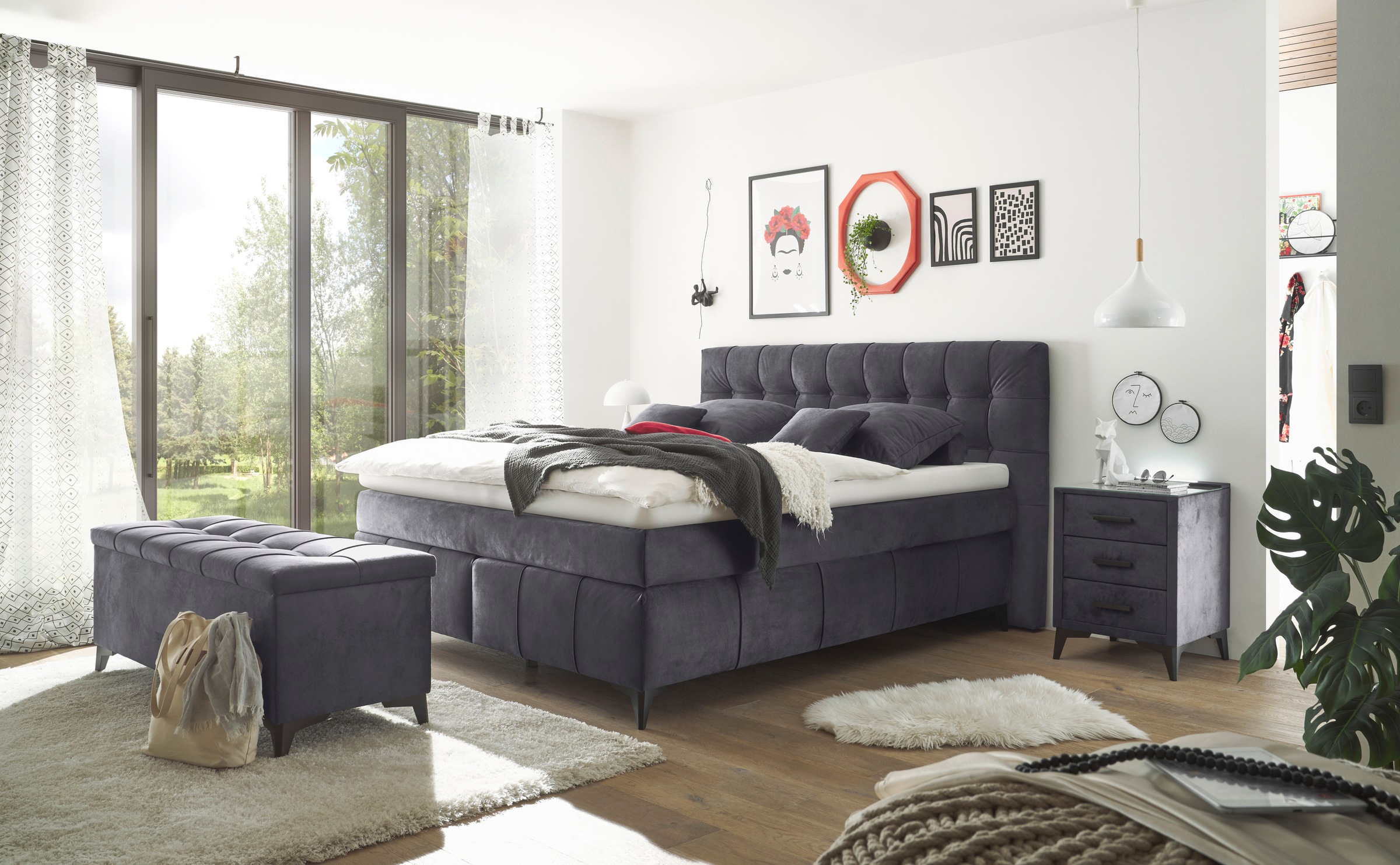 Truhenbank ED EXCITING DESIGN "Oregon", grau (anthrazit), B:139cm H:58cm T:50cm, 100% Polyester, Sitzbänke, Breite 140cm, Bettbank mit Stauraum 3
