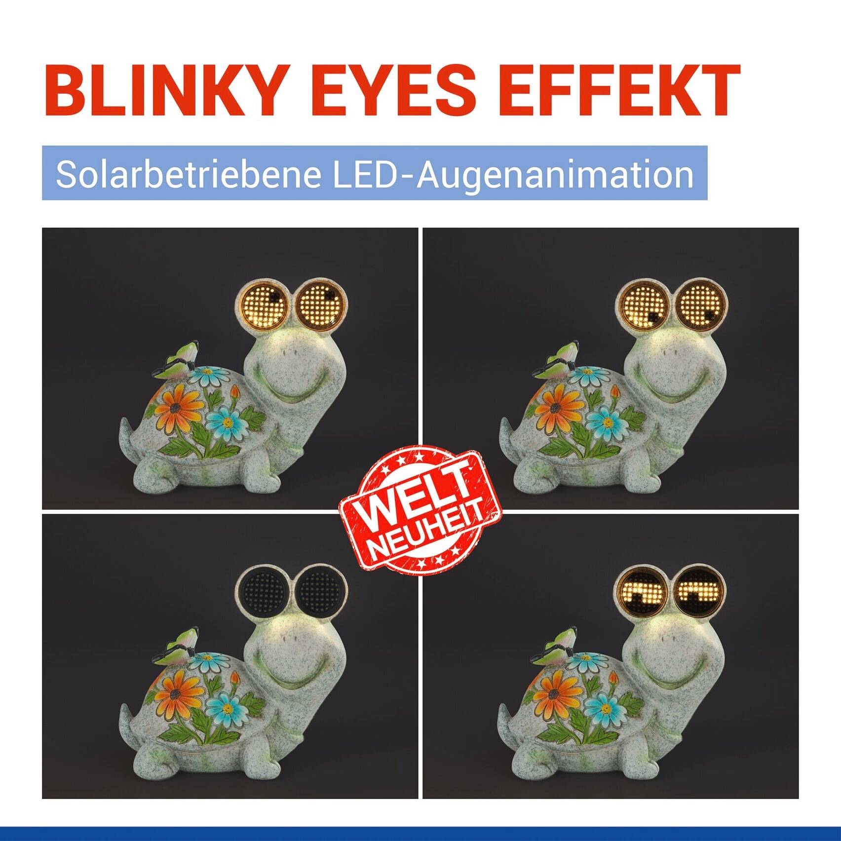 Maximex LED Dekofigur »Modell Blinky Eyes Schildkröte« Warmweiß solarbetriebene Gartenfigur mit leuchtenden Augen, für Garten & Balkon