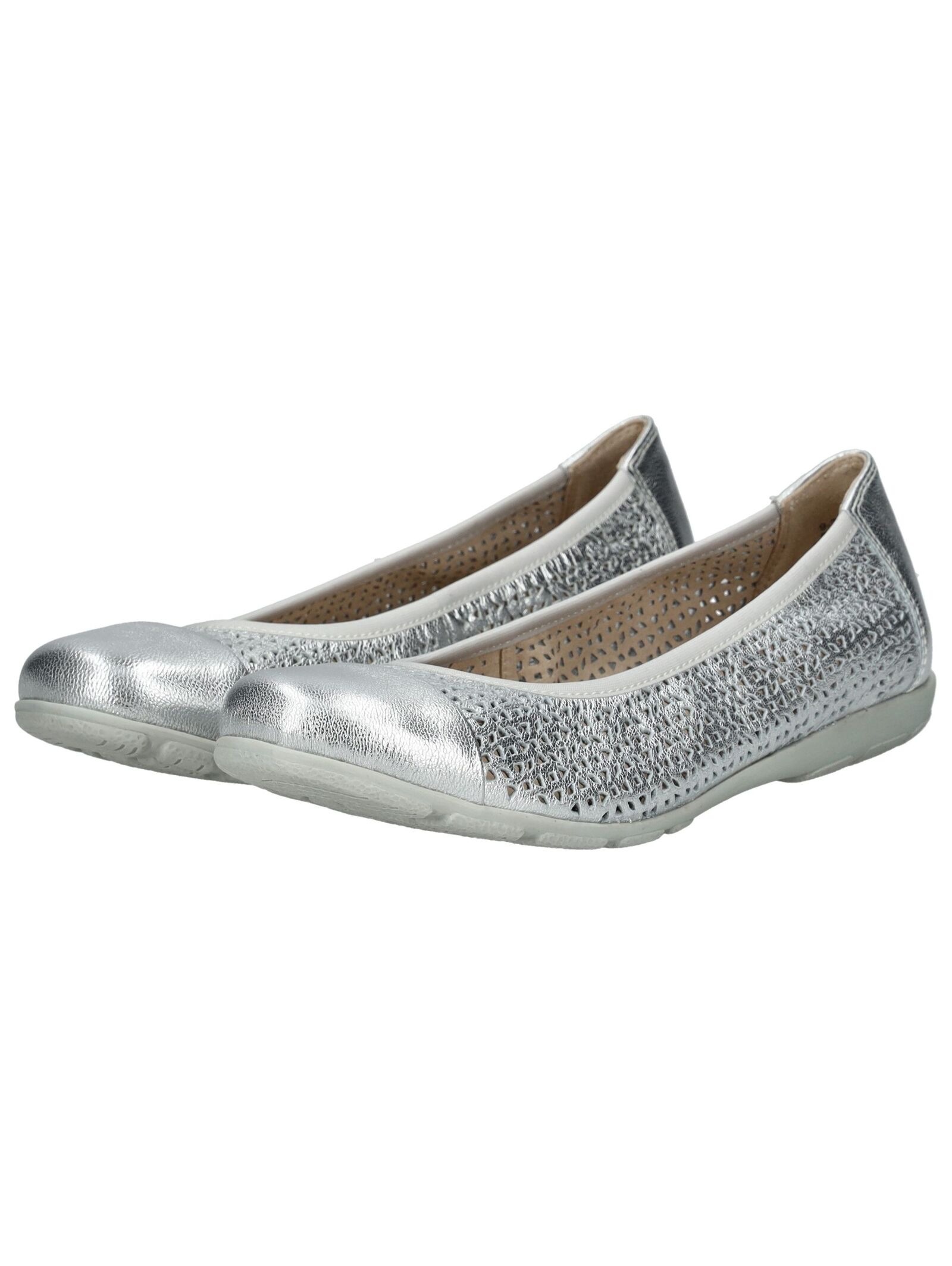 Ballerina CAPRICE "Caprice Ballerinas Leder", Damen, Gr. 37, silber, Leder, Schuhe Ballerina 9