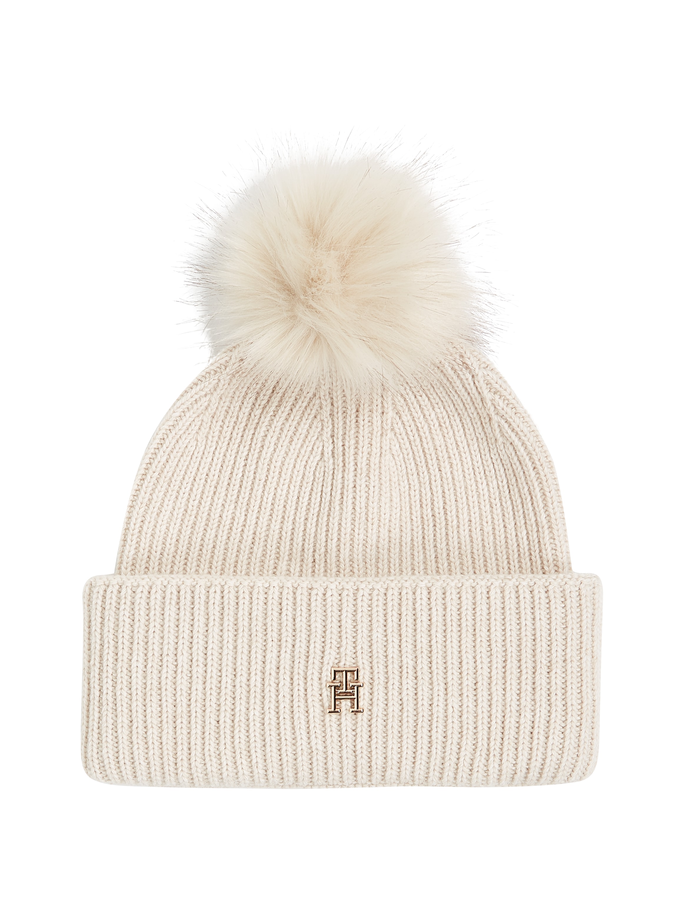 Tommy Hilfiger Beanie »ELEVATED CHIC BEANIE W/POMPOM«, Logoemblem, Pompon