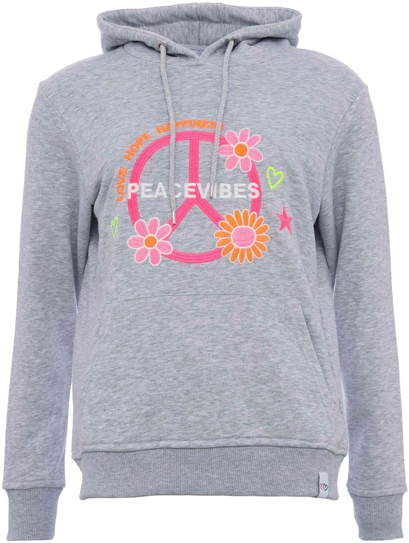 Zwillingsherz Hoodie "Roswita", mit floraler Peace-Strickerei in Neonfarben