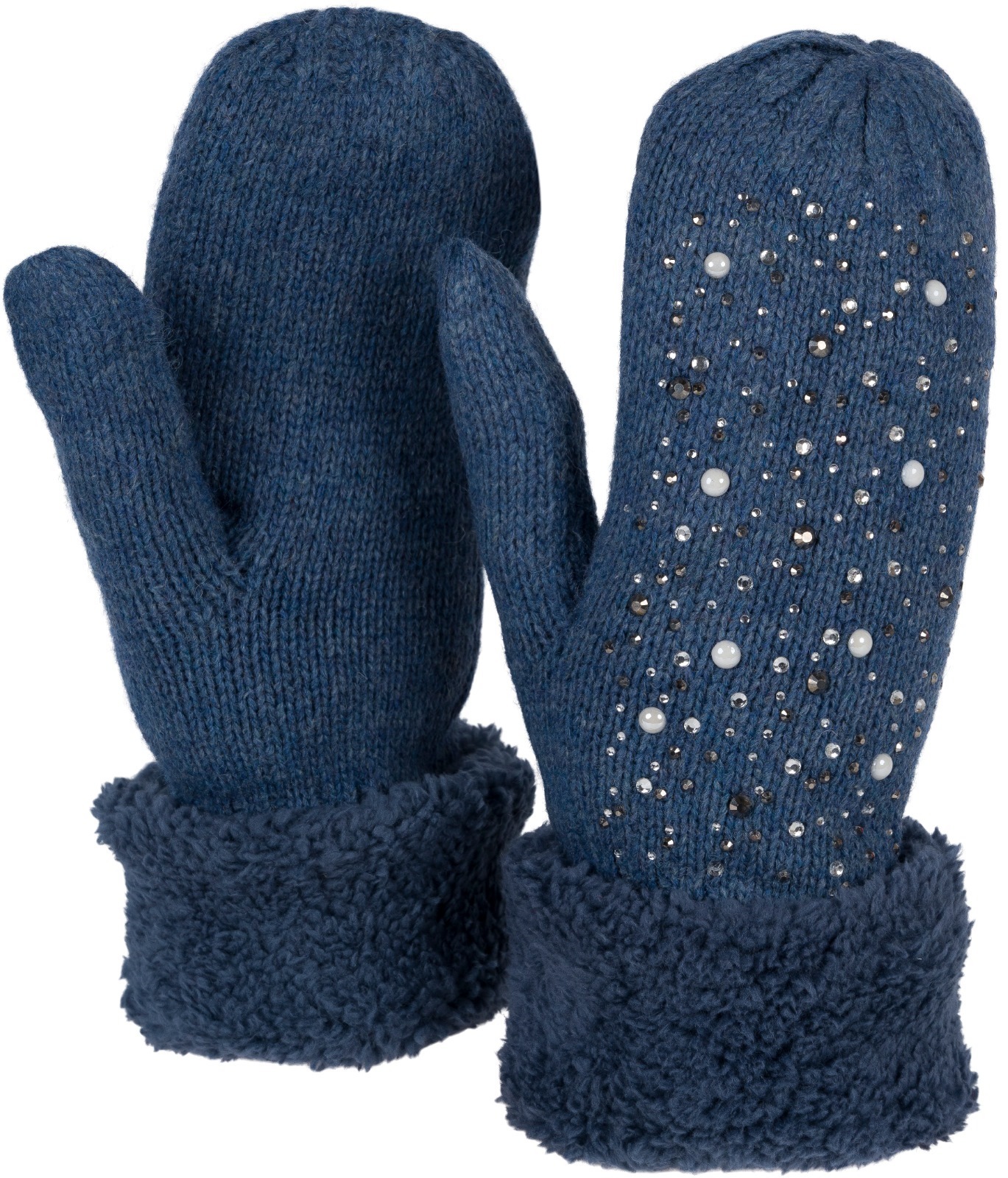styleBREAKER Fäustlinge "Strickhandschuhe Fäustlinge mit Strass und Perlen" 2 Stk.