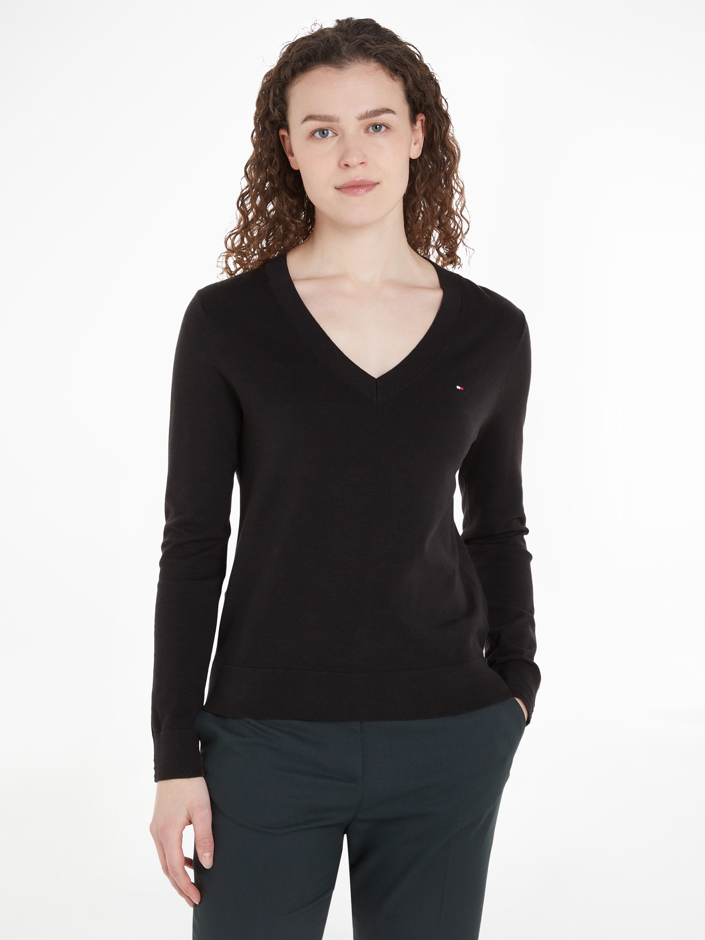 Tommy Hilfiger V-Ausschnitt-Pullover "CO JERSEY STITCH V-NK SWEATER mit V-A günstig online kaufen