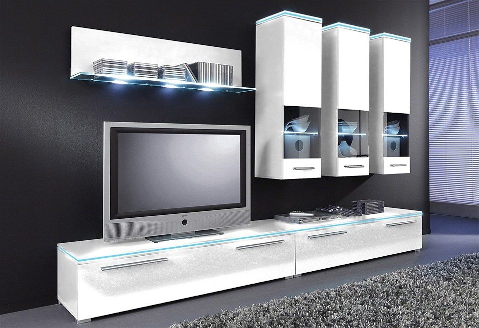 Wohnwand HÖLTKEMEYER, weiß, Wohnzimmer, Kastenmöbel-Sets, "Line"