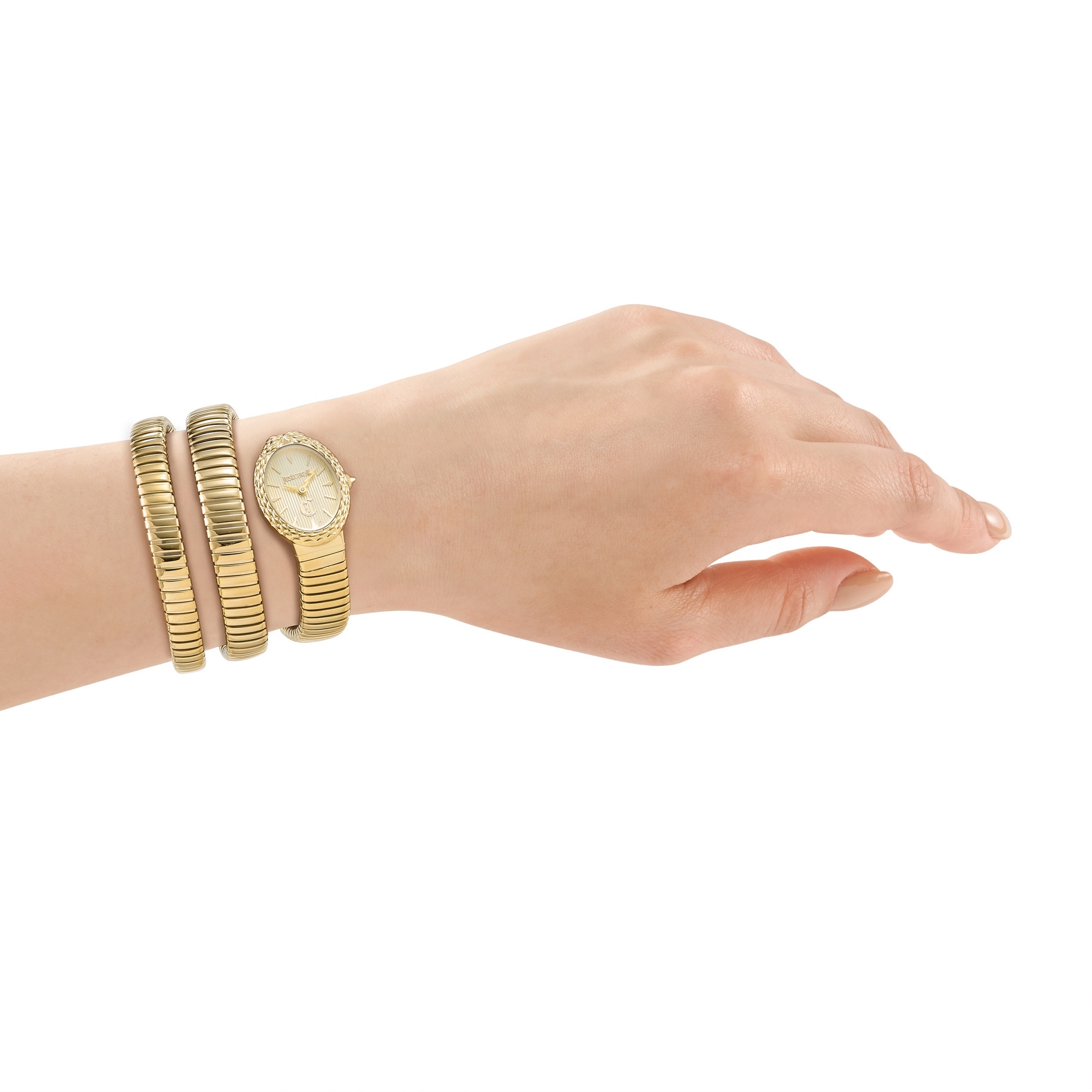 Just Cavalli Time Quarzuhr »Signature Snake« Armbanduhr, Damenuhr, Edelstahlarmband, analog, Kristallsteine