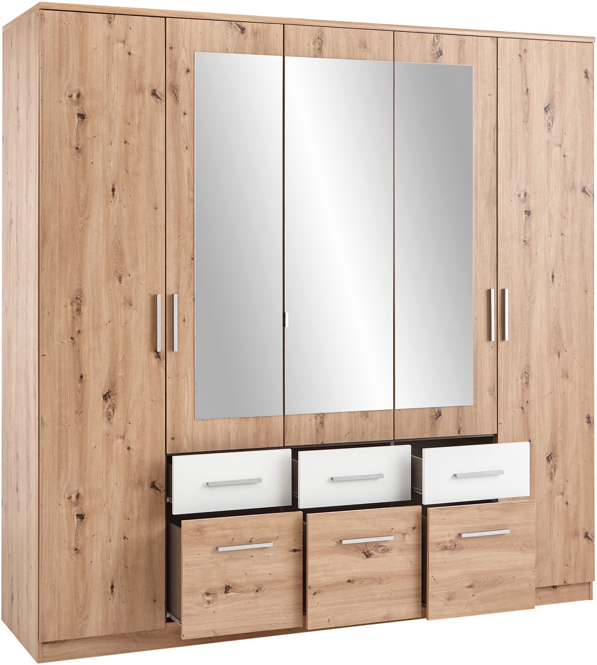 Schlafkontor Drehtürenschrank »Florida«, 212 cm breit mit Schubkästen, Kleiderschrank mit Spiegel