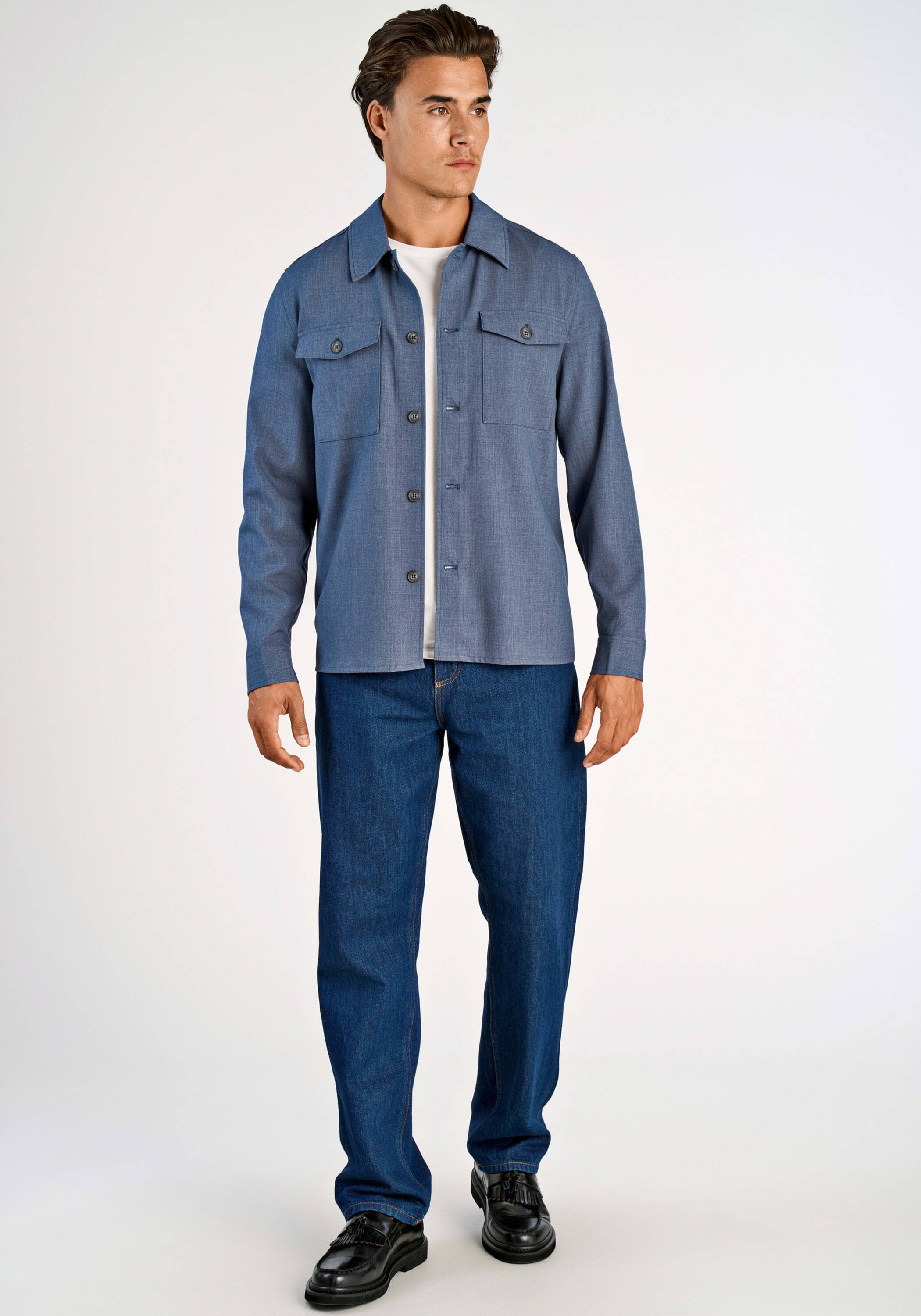Outdoorhemd LINDBERGH "Hemdjacke Relaxed Fit", Herren, Gr. XL, Normalgrößen, blau mix, Obermaterial: 65% Polyester, 31% Viskose, 4% Elasthan, Hemden 3