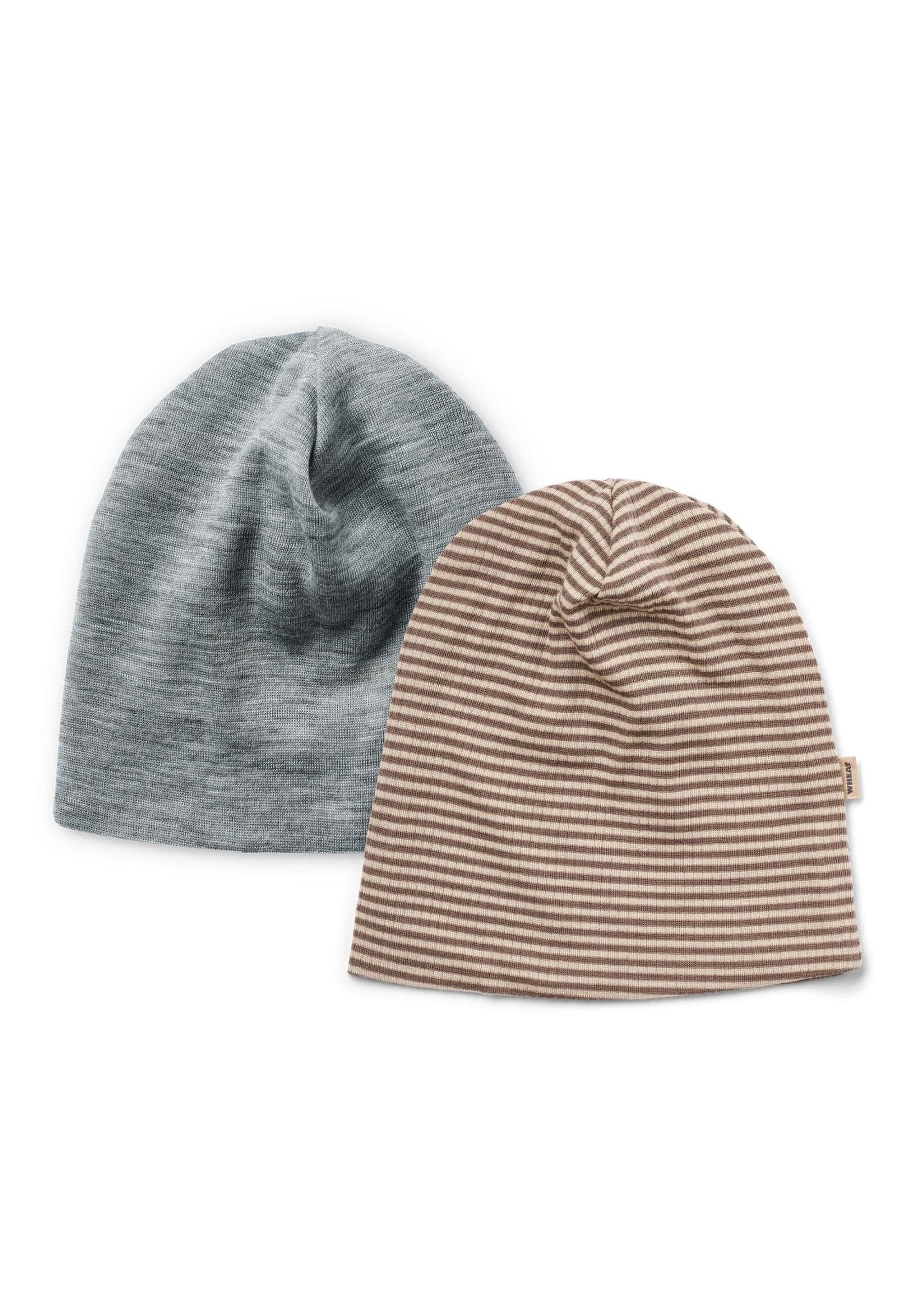 WHEAT Kinder Beanie "WHEAT 2 Wool Hat Emo"wood stripe, Gr. 110, 100% Merino, Mützen