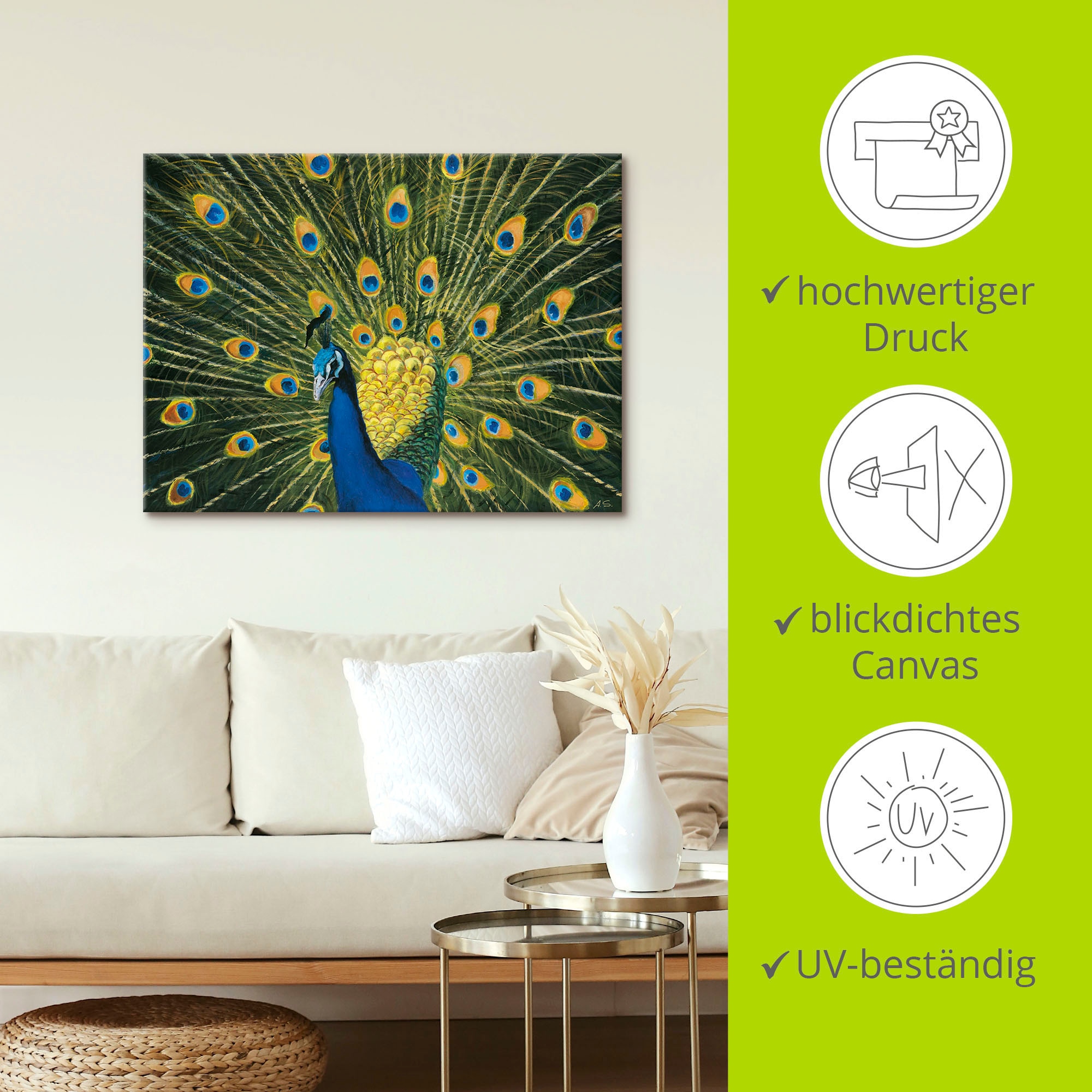 Artland Wandbild »Pfau«, Vögel, (1 St.), als Alubild, Outdoorbild, Leinwandbild, Poster, Wandaufkleber