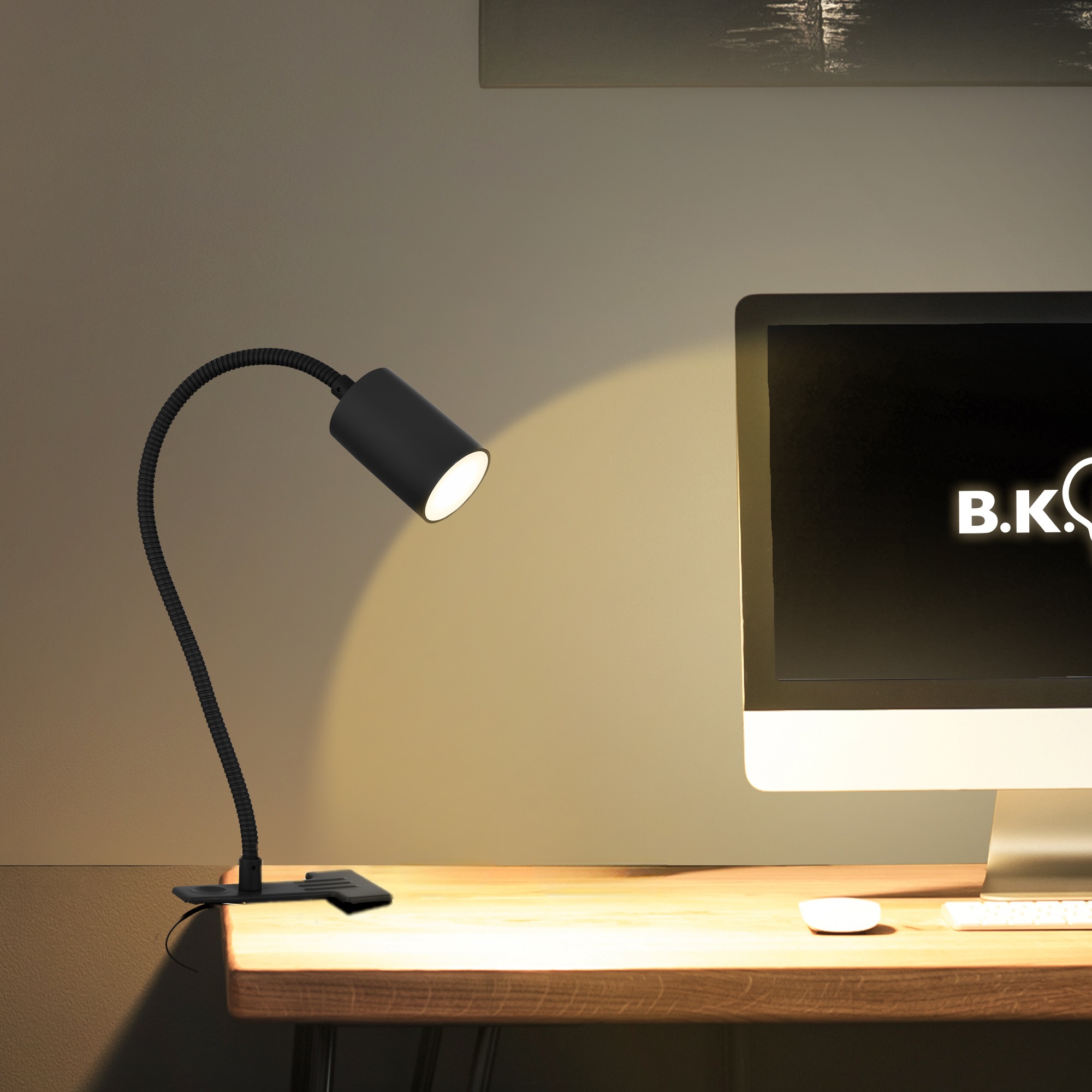 B.K.Licht LED Klemmleuchte »LED Klemmleuchte«, 1 flammig, 40 x 10 x 6,5 cm, Schwarz, 3,5W, Leselampe Büro