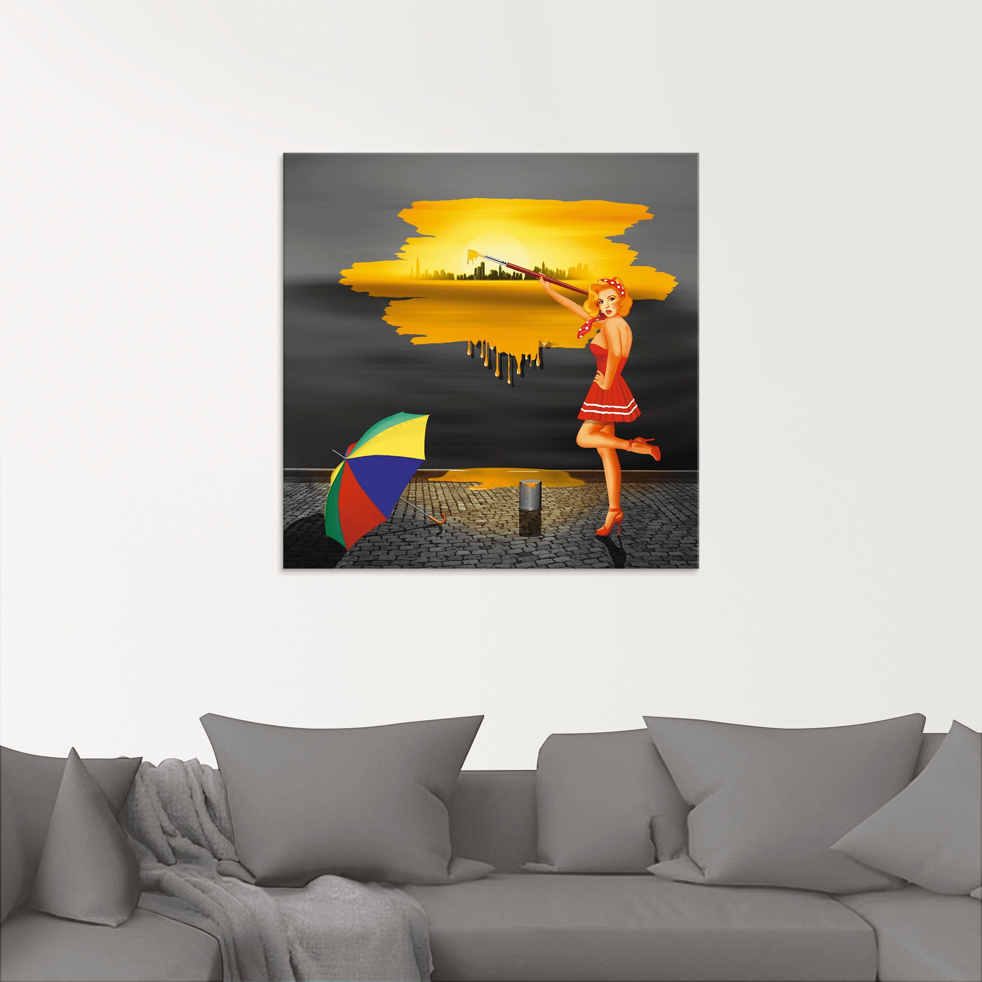 Artland Glasbild »Ein Künstler malt sein Leben bunt«, Frau, (1 St.), in verschiedenen Größen