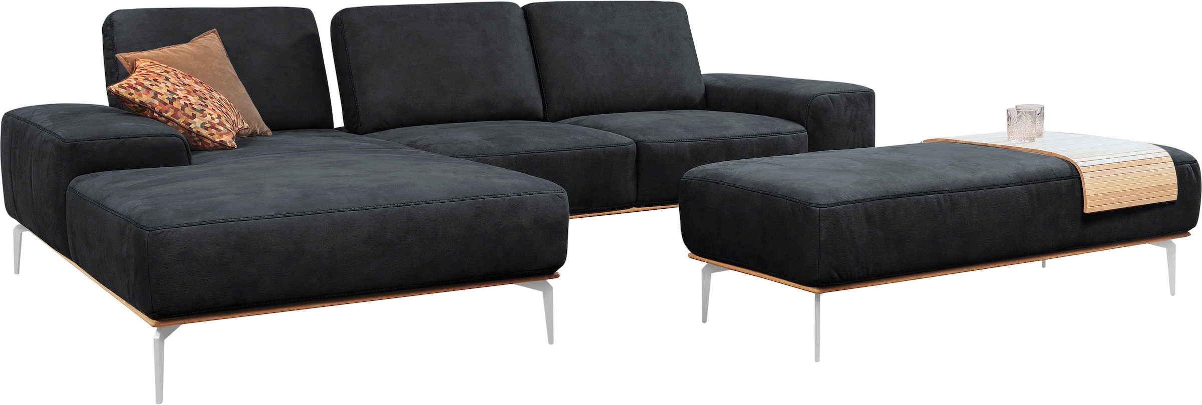 W.SCHILLIG Polsterhocker »run«, mit elegantem Holzsockel, Füße in Chrom glänzend, Breite 150 cm