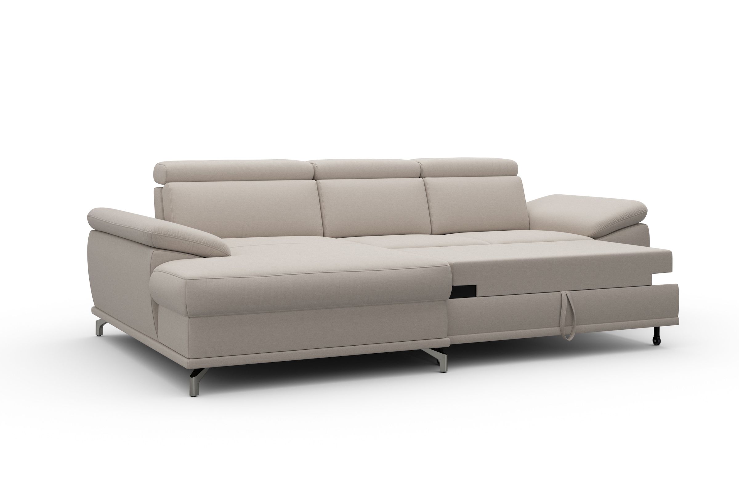 sit&more Ecksofa »Cabrio L-Form, mit Sitztiefenverstellung, Arm- und Kopfteilverstellung«, 2 Nierenkissen, Federkern, optional Bettfunktion und Stauraum