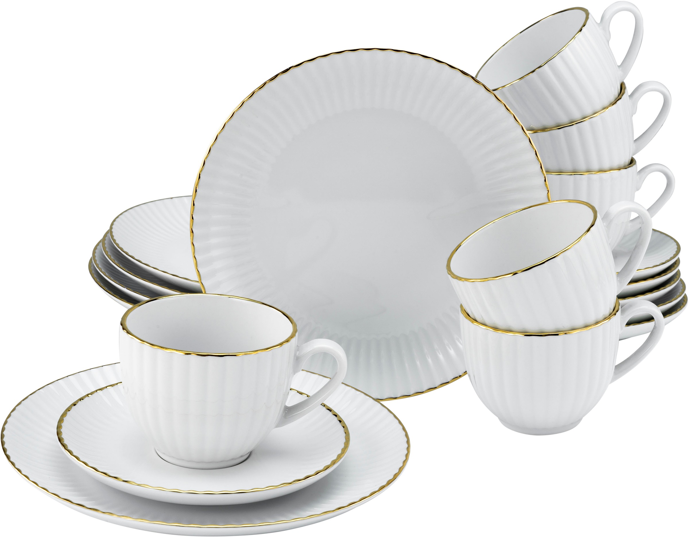 my home Kaffeeservice "Geschirr-Set, Service Elisetta" Goldband, Made in Eu günstig online kaufen