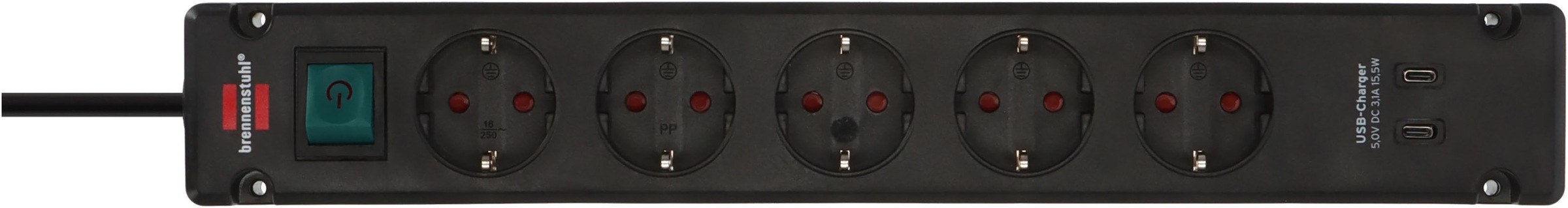 Brennenstuhl Steckdosenleiste »Bremounta Steckdosenleiste mit 2 USB C-Ladebuchsen« 7-fach (Ein- / Ausschalter | USB-Anschluss Schutzkontaktstecker Kabellänge 3 m)
