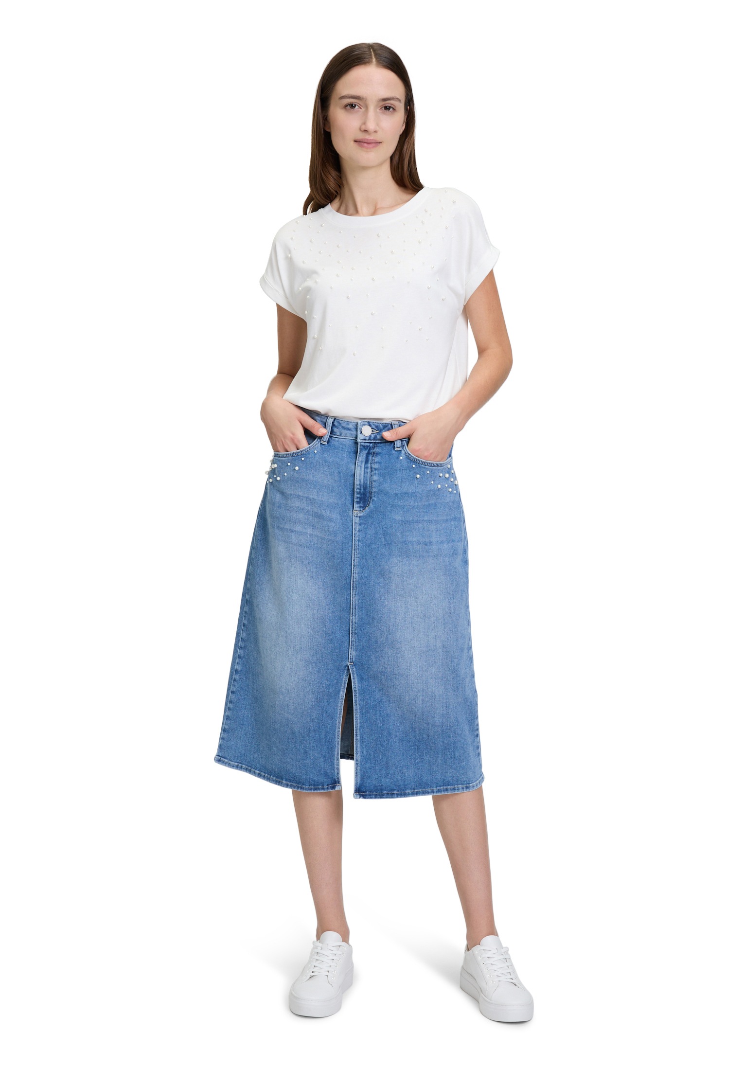Betty&Co Kurzarmshirt »Betty & Co Casual-Shirt mit Perlen«, (1 tlg.), Perlen